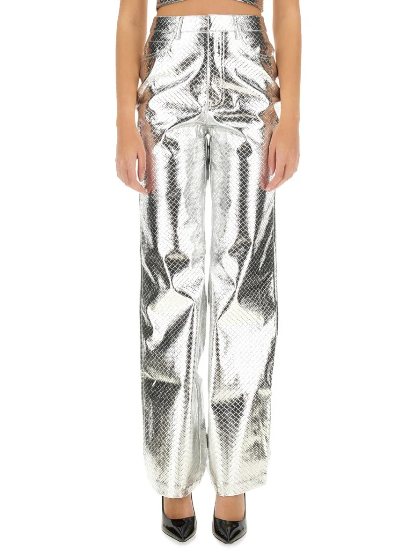 High-Waisted Metallic Finish Straight Leg Pants