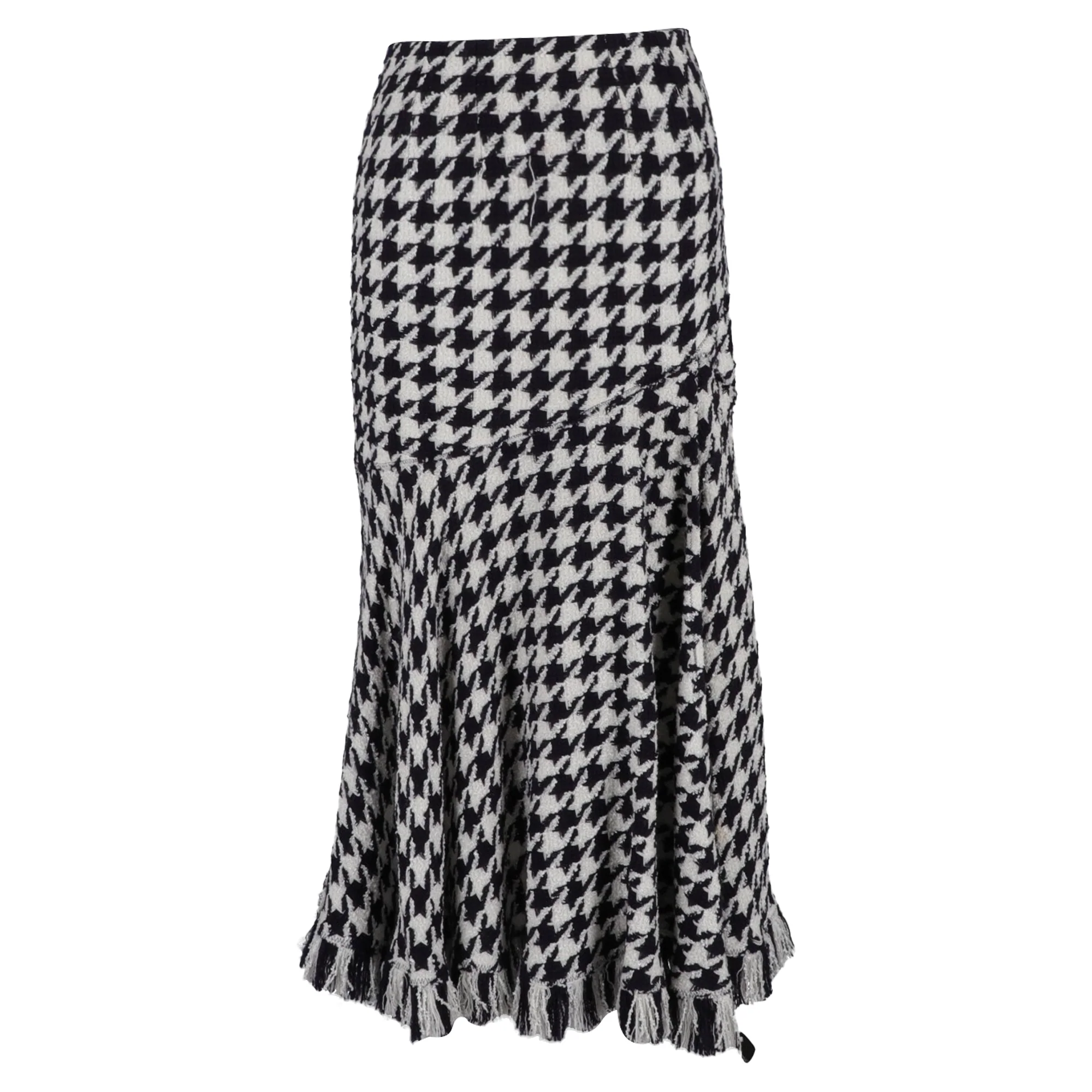 Oscar De La Renta Patterned Midi Skirt in Black and White Wool