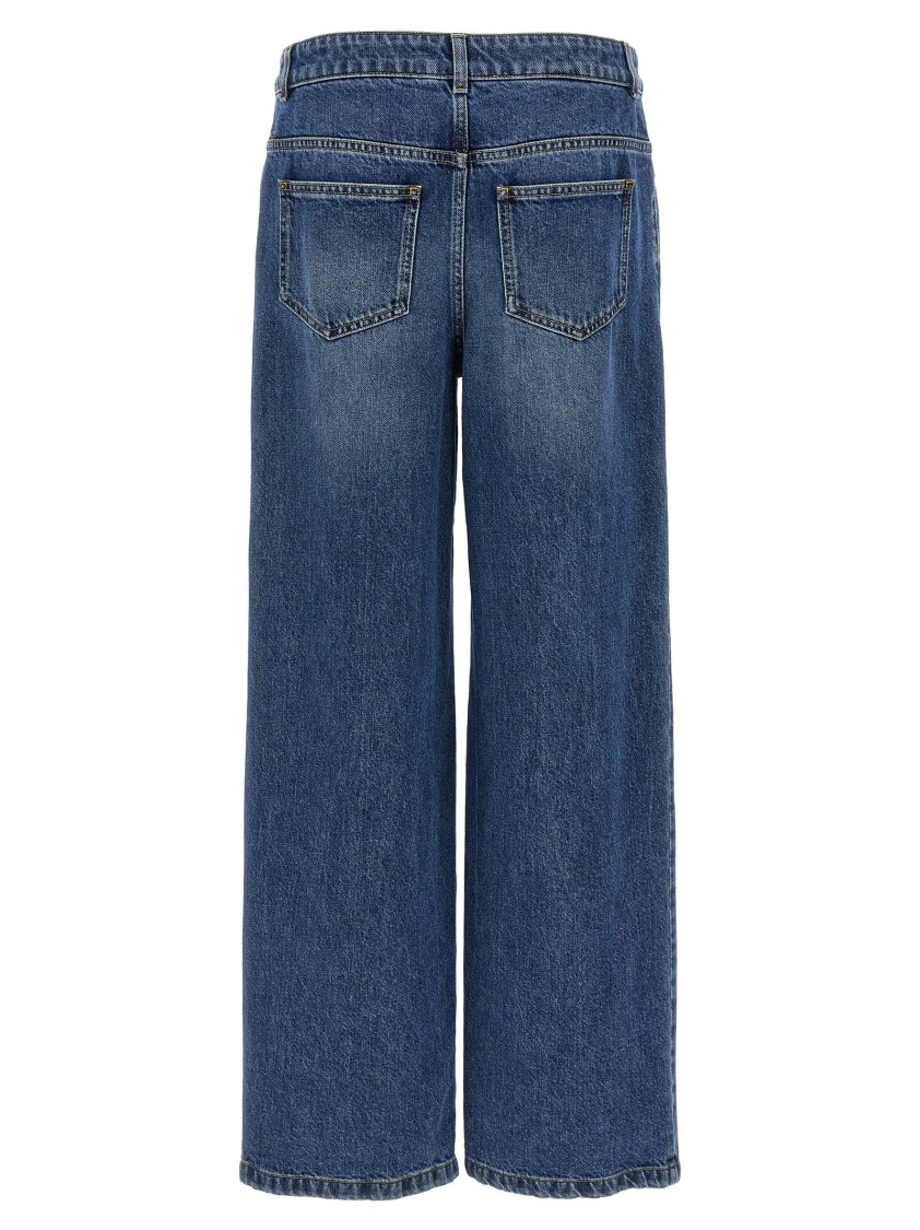 Wide-Leg Denim Jeans With Teddy Button Closure