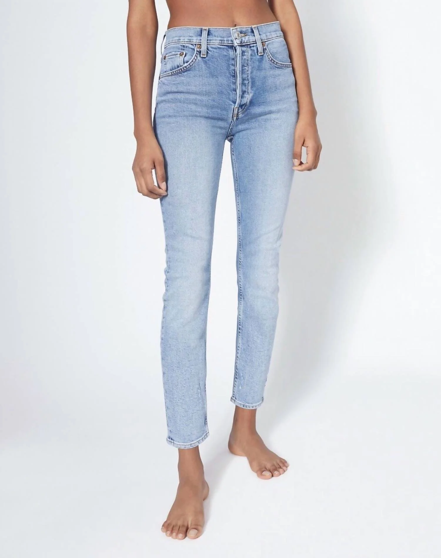 Comfort Stretch High Rise Ankle Crop Jean In Pale Indigo Wash