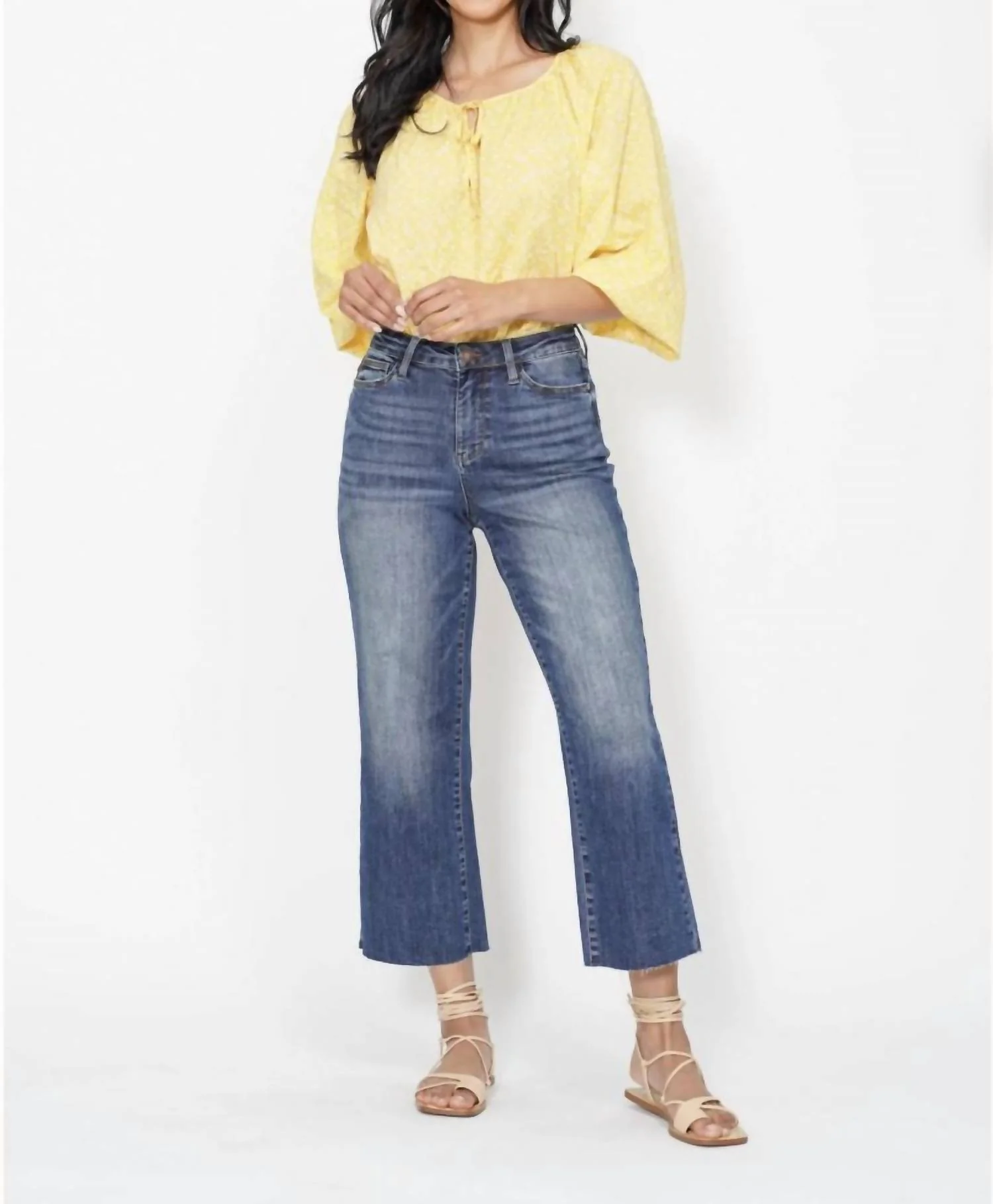 Cropped Raw Hem Jeans In Blue