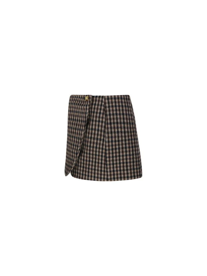 Check Wool Mix Skirt