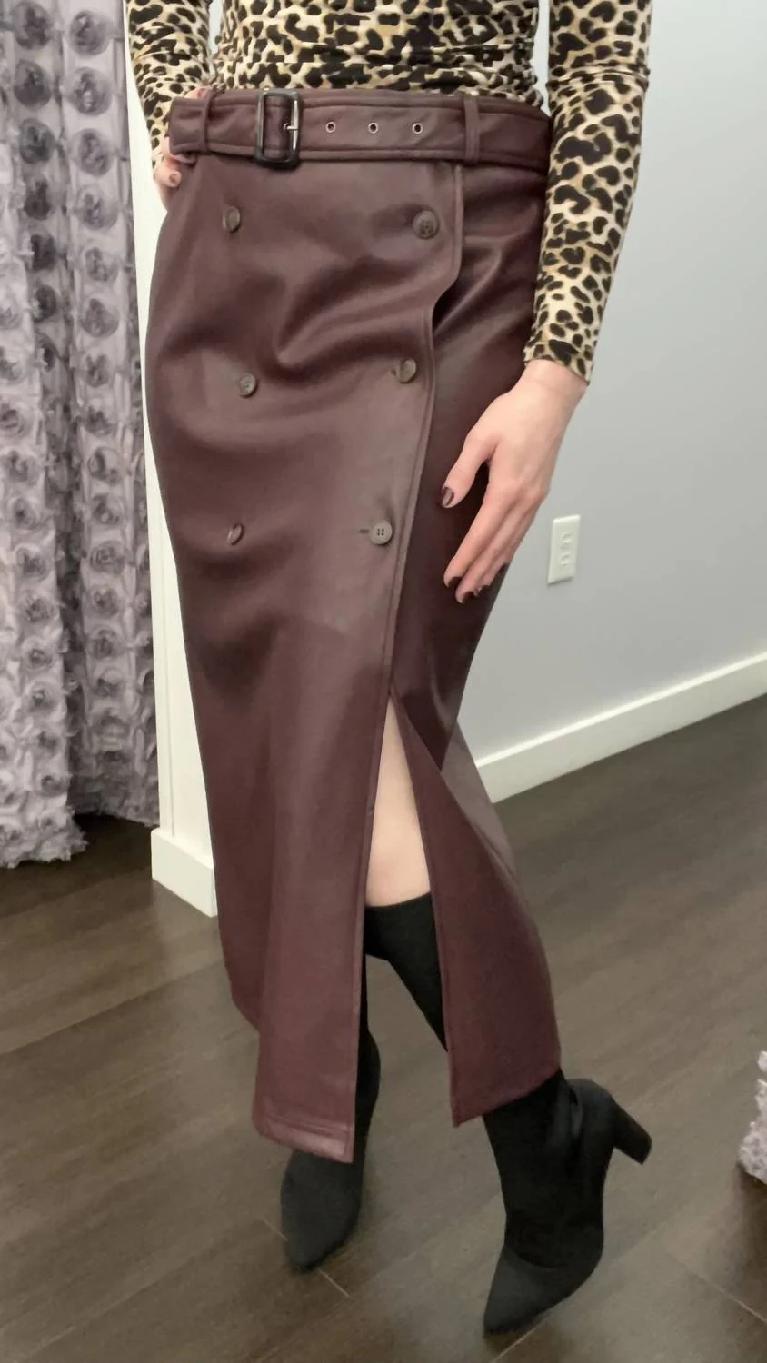 Leather Perfect Midi Skirt In Brown