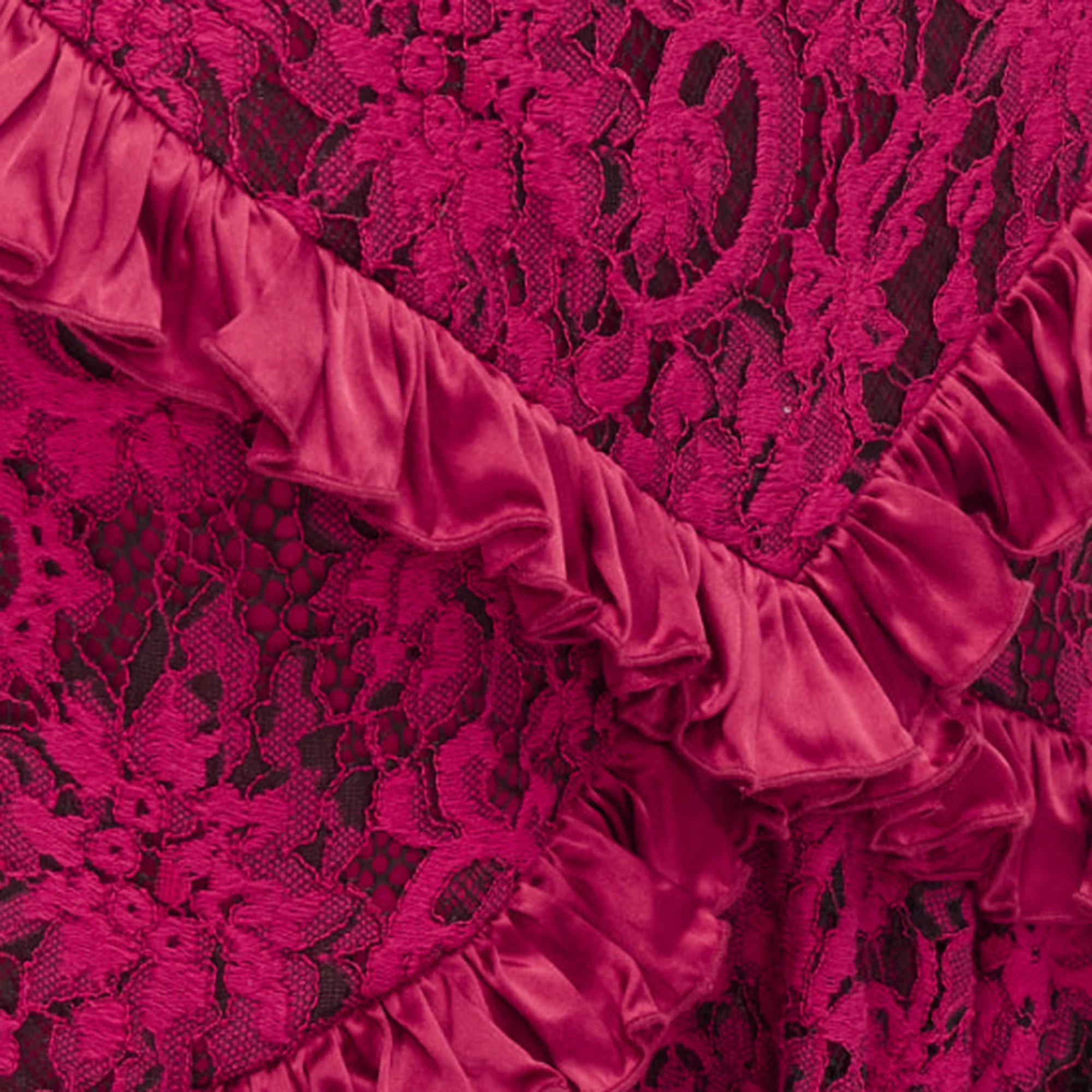 Romance Was Born Cotton Silk Blend Floral Lace Bias Ruffle Midi Skirt