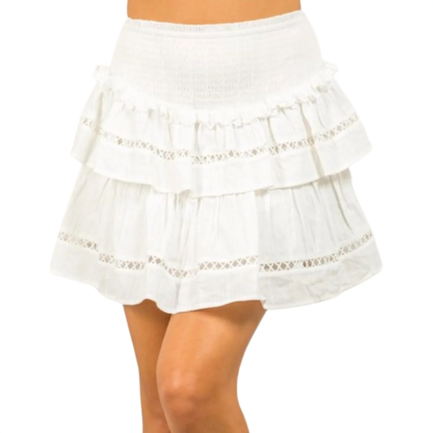 Embroidered Ruffled Mini Skirt In Off White