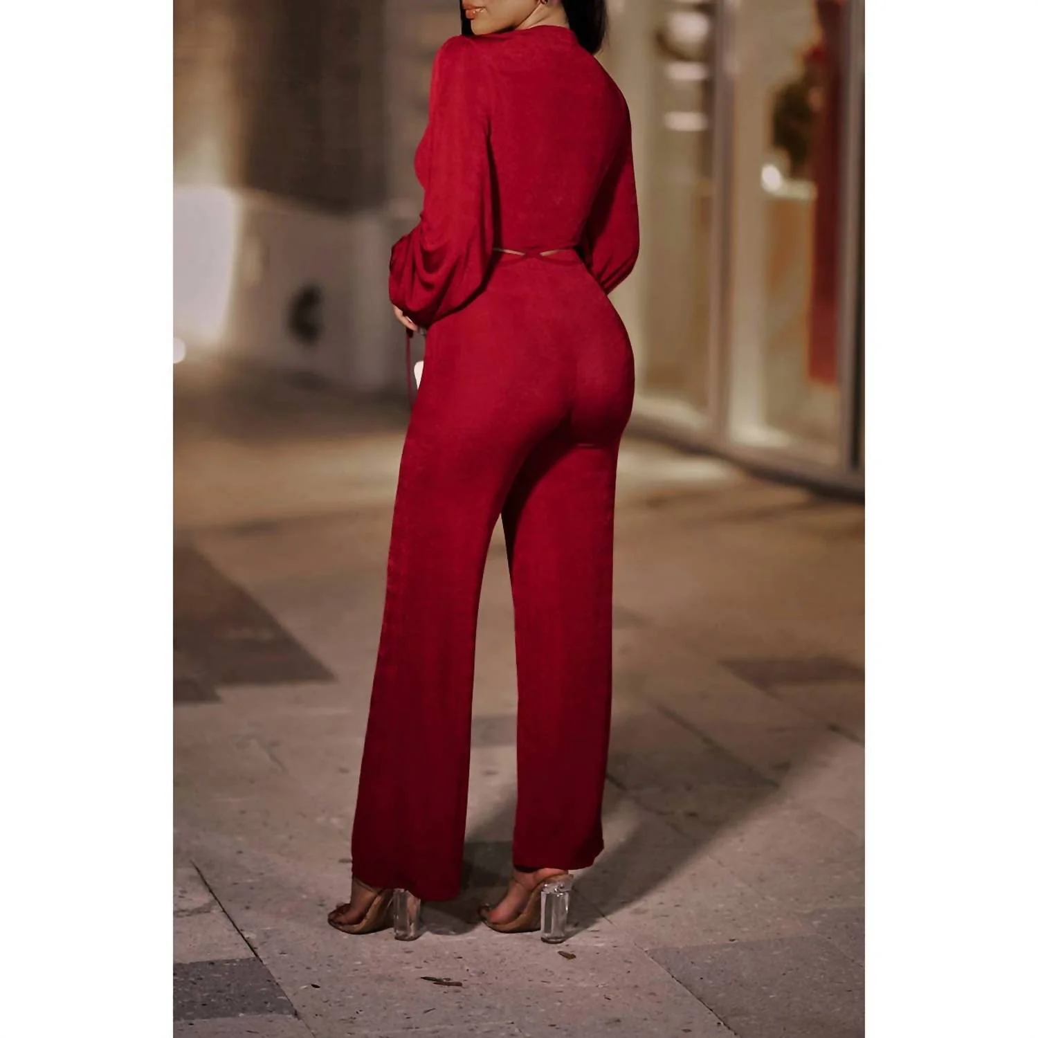 Cross Crop Top And Pants Set In Wine