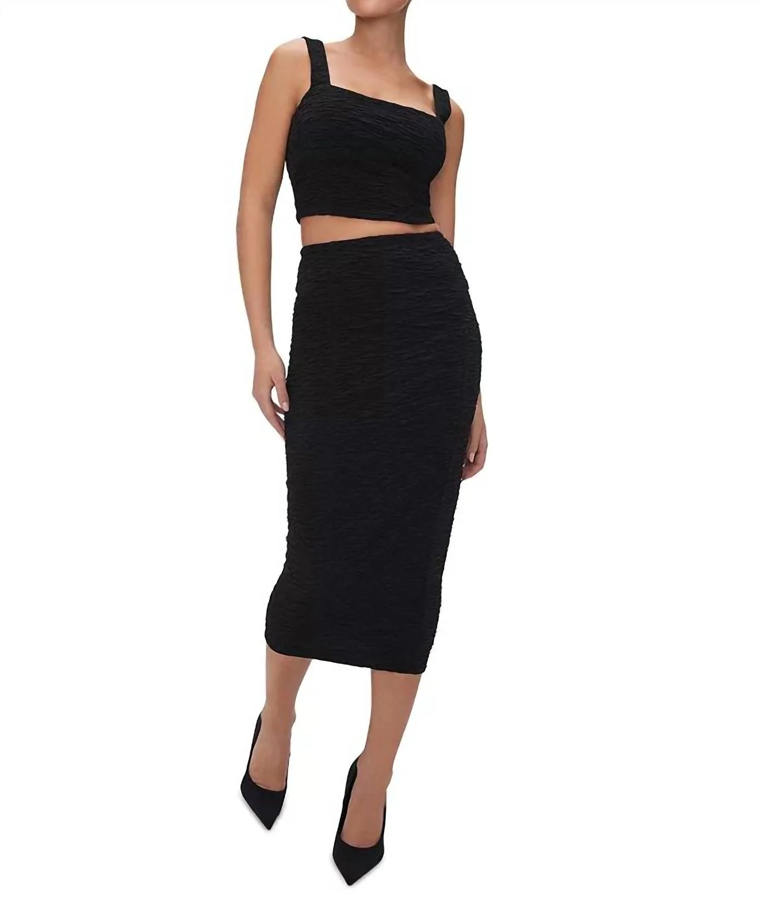 Wide Scrunchie Midi Skirt In Black
