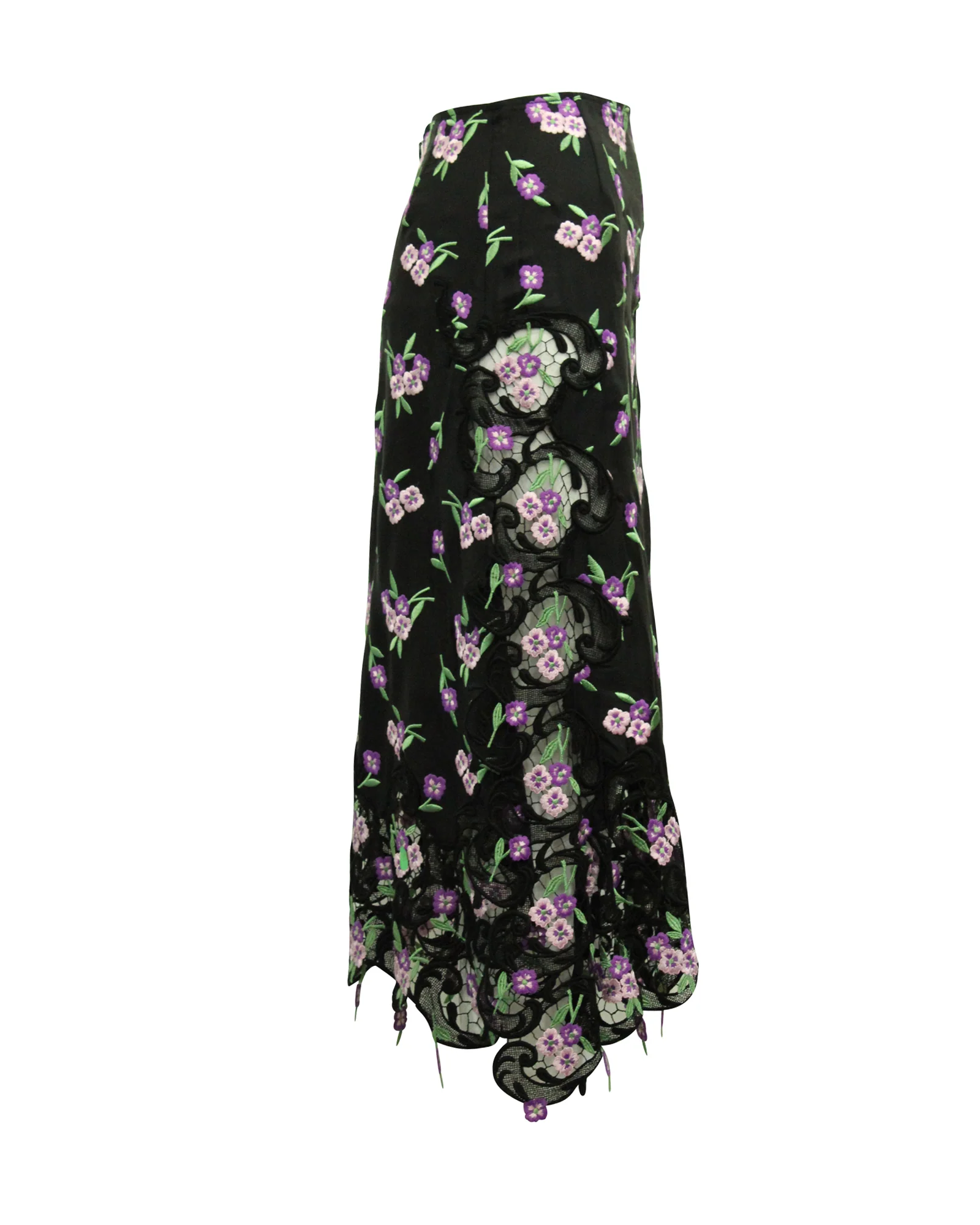 Paco Rabanne Floral Embroidered Skirt in Black Viscose