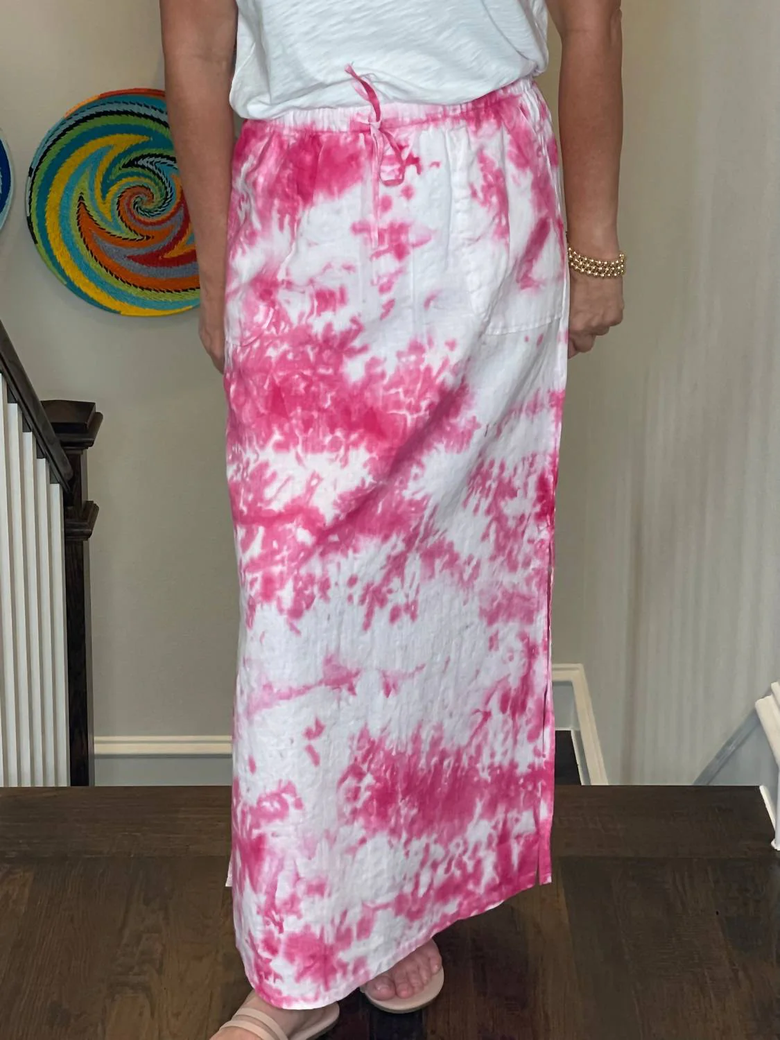 Long Linen Skirt In Petal Tie Dye