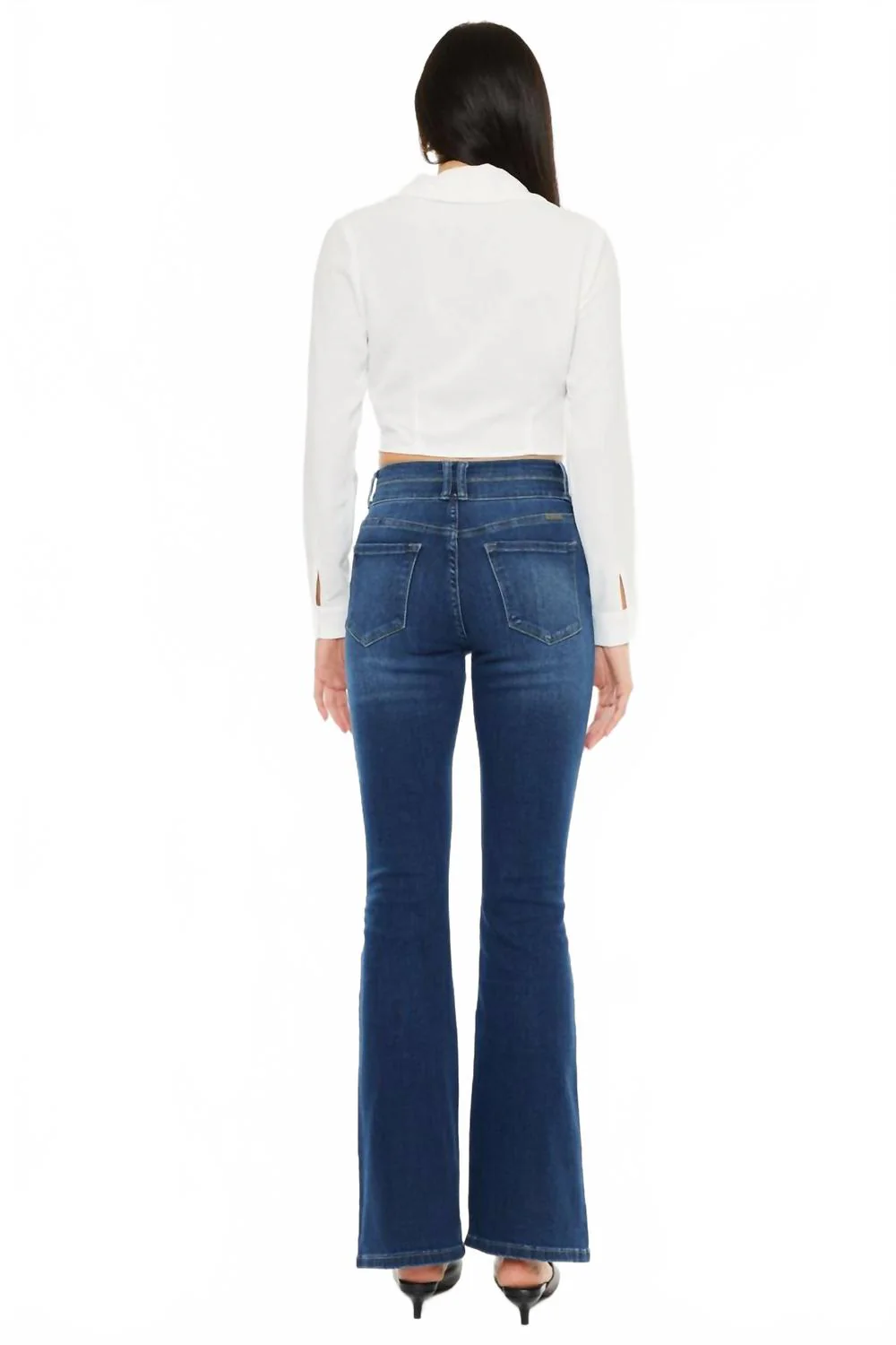 Petite High Rise Skinny Bootcut Jeans In Medium Wash