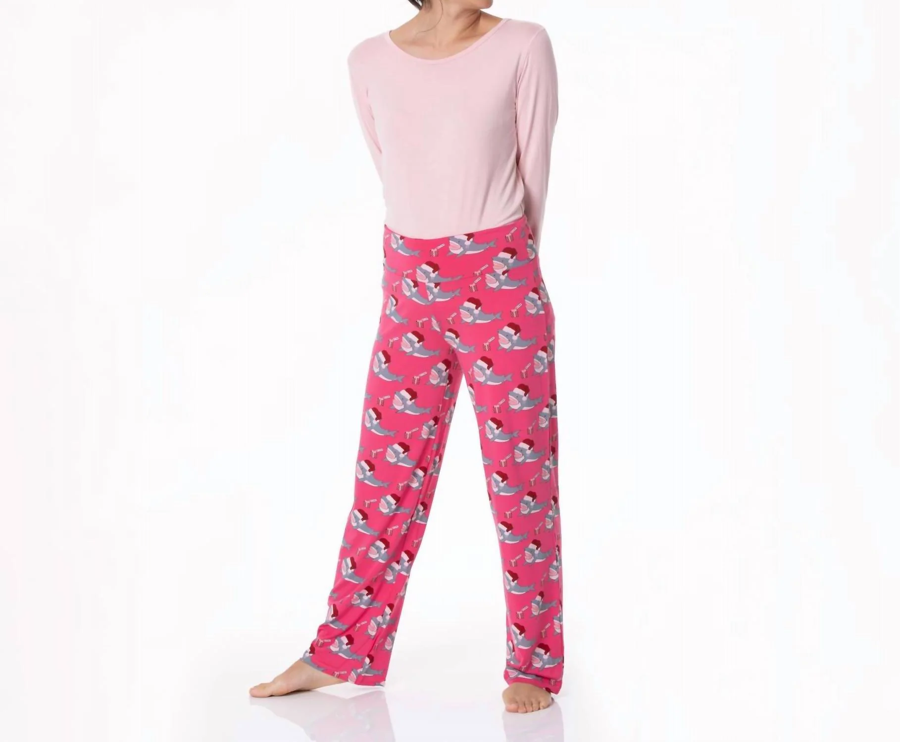 Long Sleeve Tee & Pajama Pants Set In Winter Rose Holiday Sharks