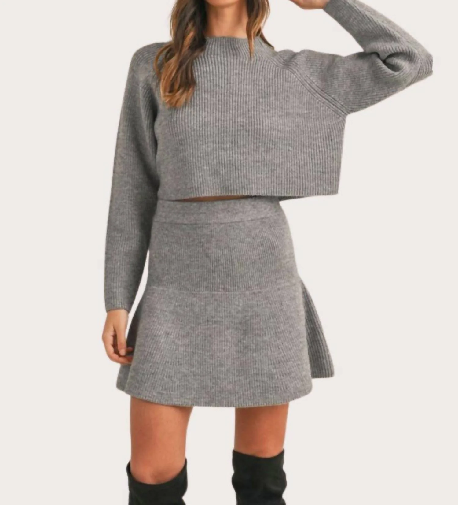 Courtney Sweater Flare Skirt In Charcoal