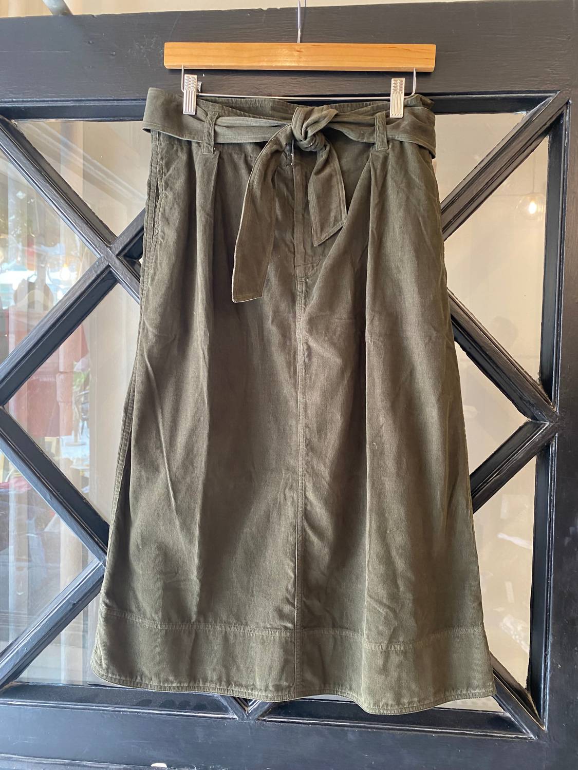 Kennedy Corduroy Tie Belt Skirt In Aloe