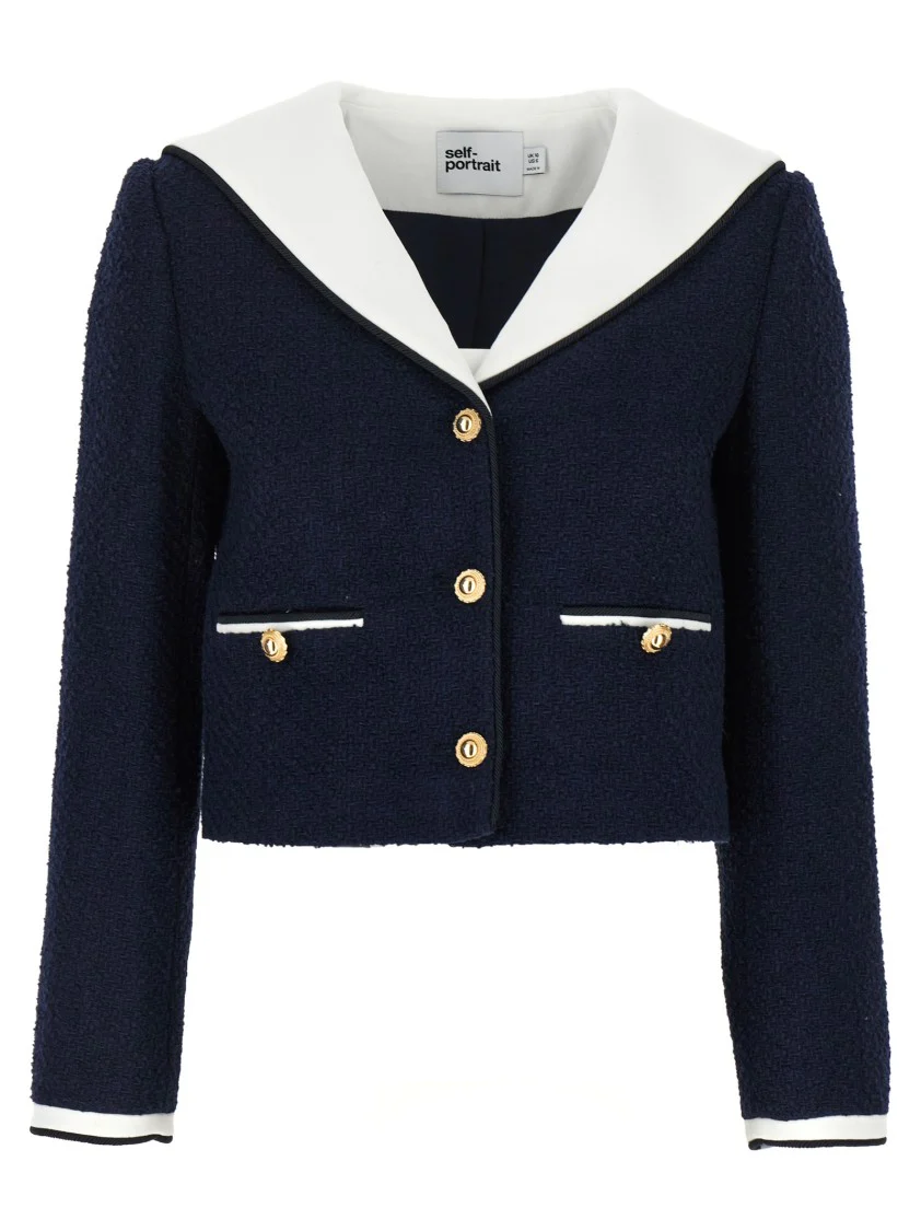 Navy Boucle Contrast Collar' Blazer