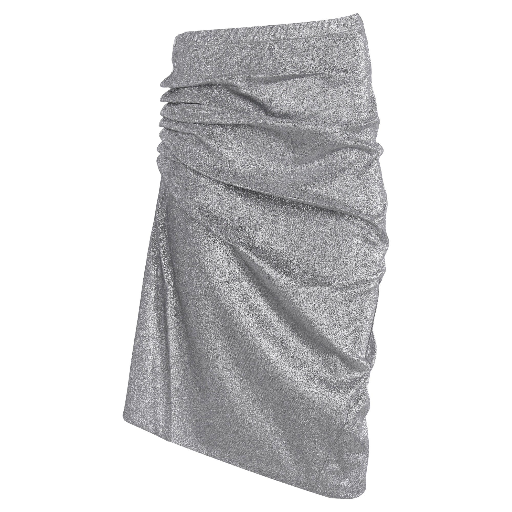 Silver mid-length drapé pression slit skirt