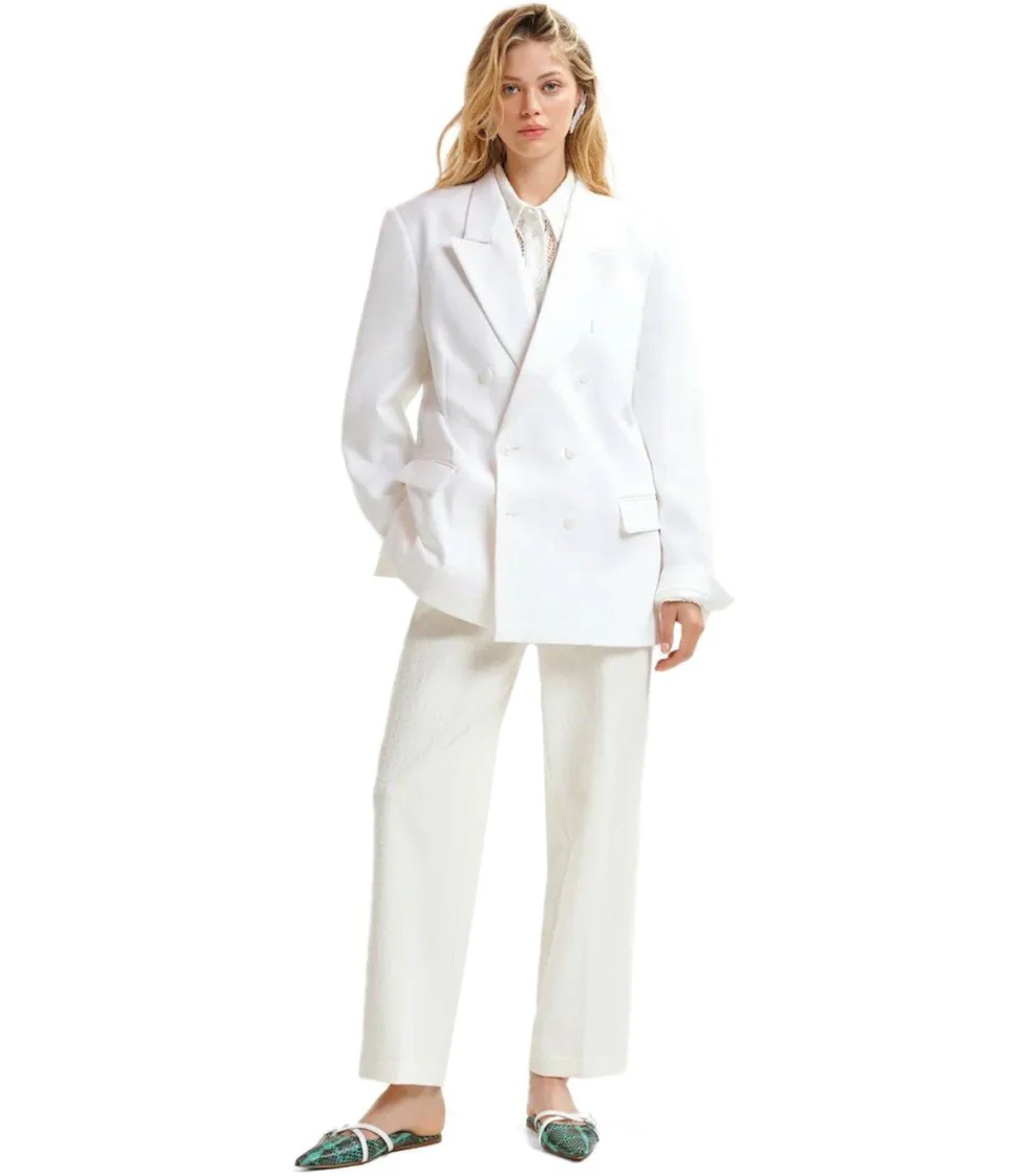 Hollow White Pinstriped Double-Breasted Jacket