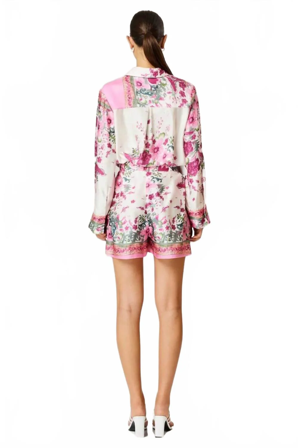 Poolside Collared Long Sleeve Top And Short Set In Multi