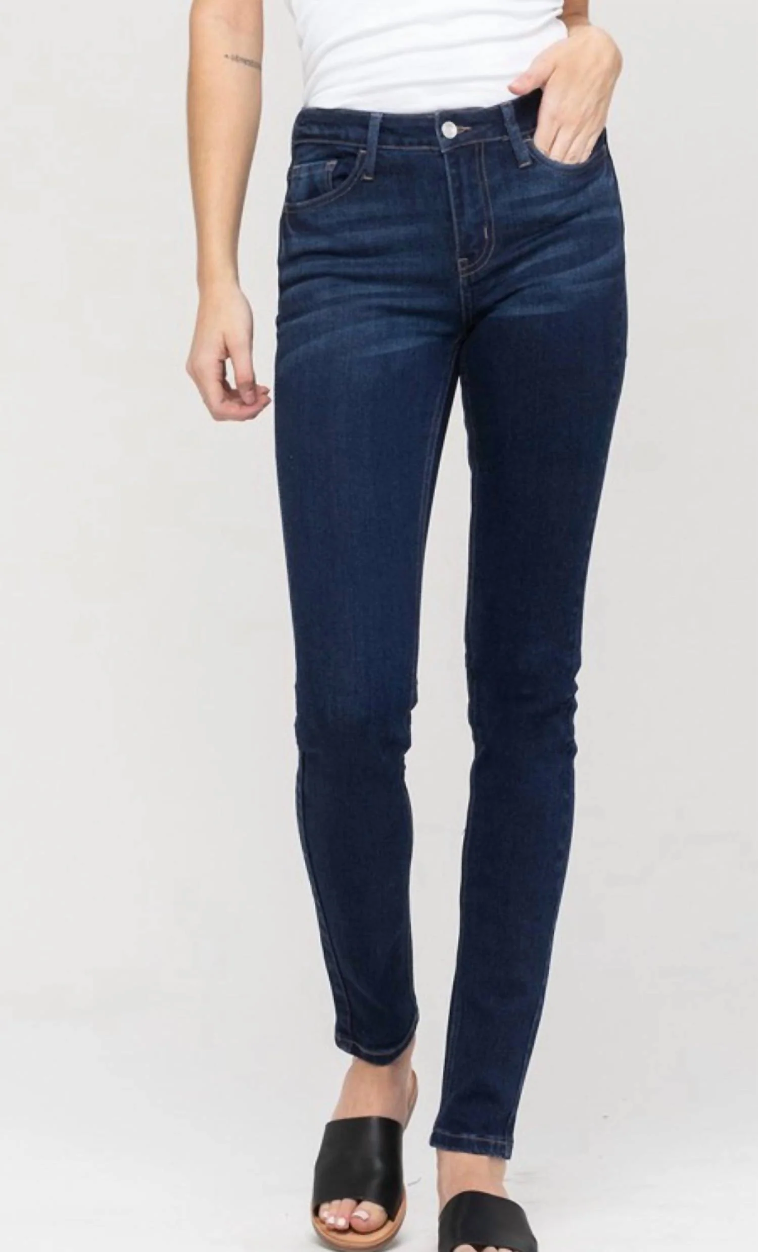 Mid Rise Dark Wash Full Length Skinny
