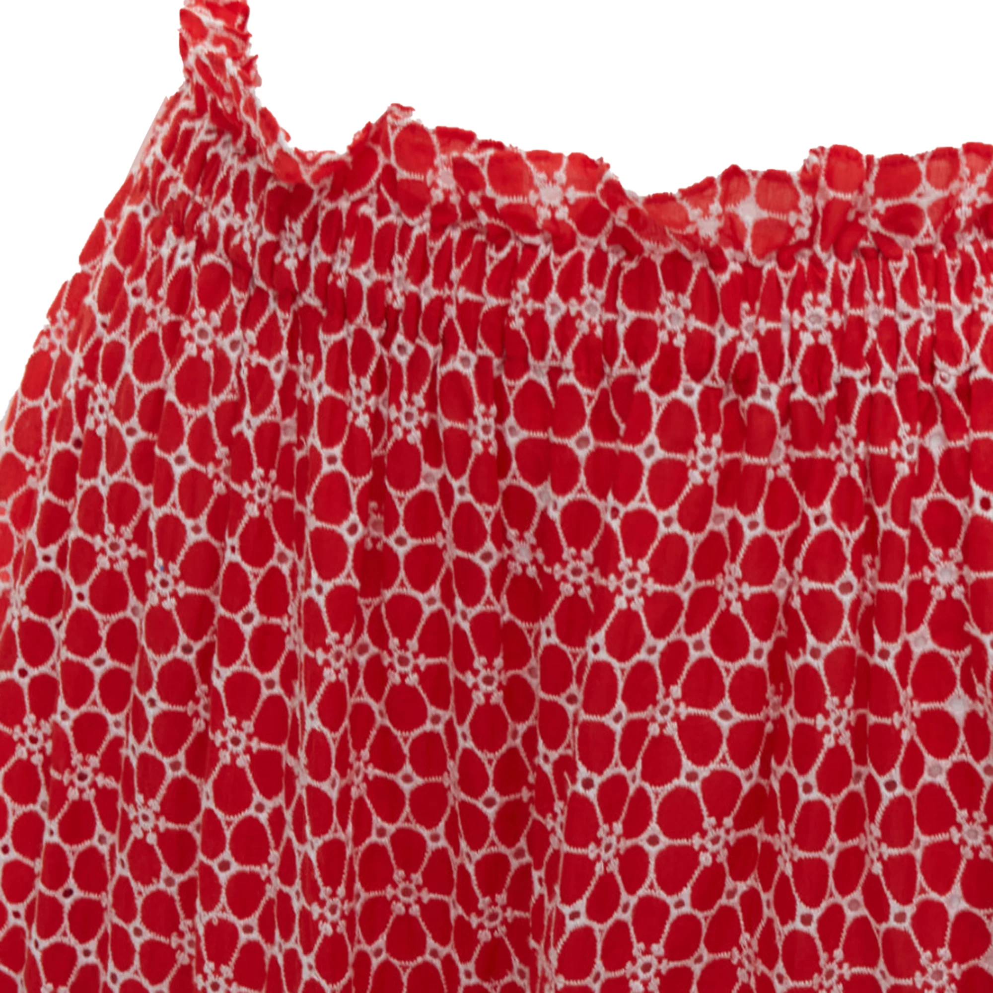 Lisa Marie Fernandez Red cotton embroidery eyelet ruffle midi skirt
