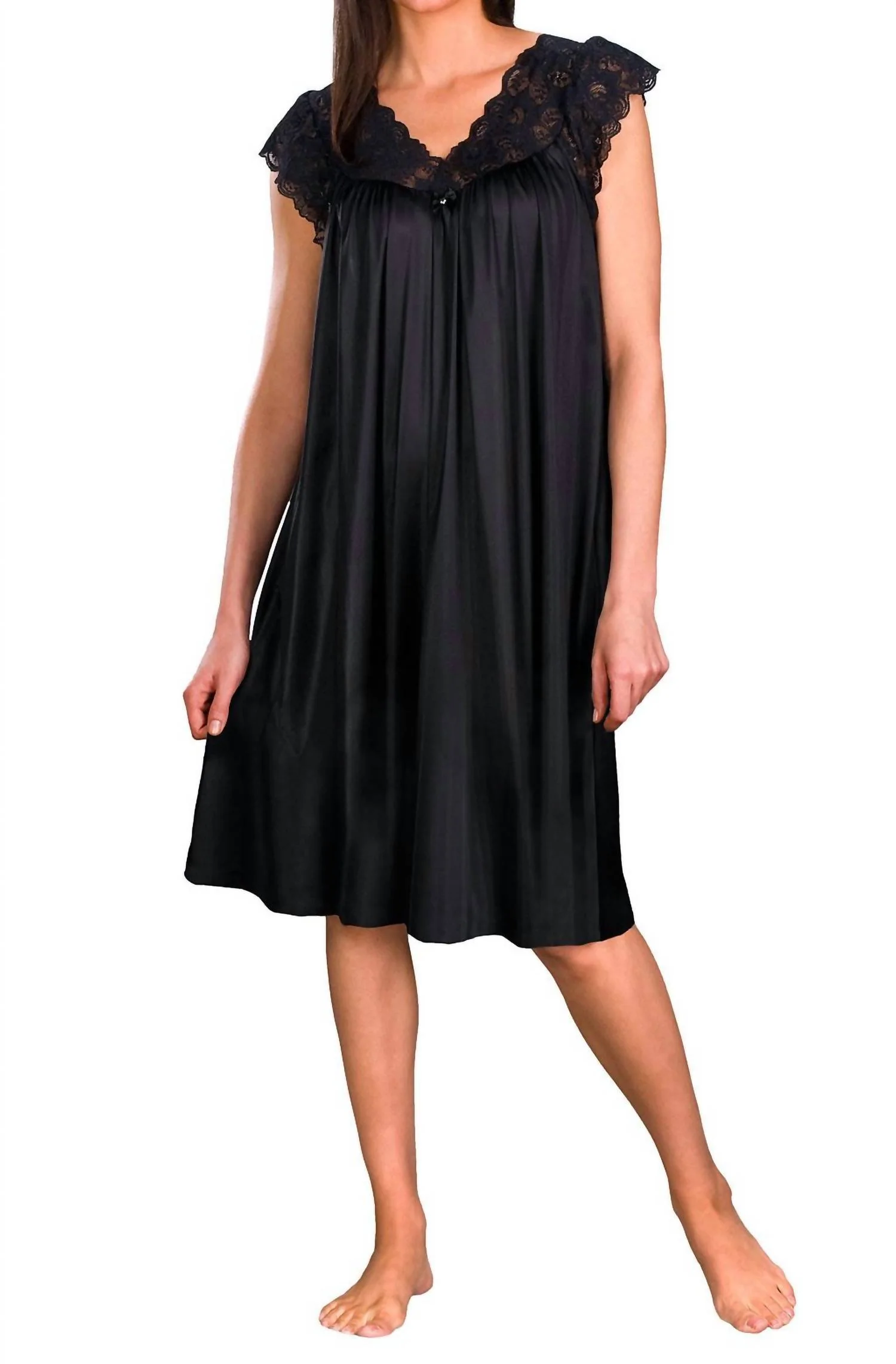 Short Lace Cap Sleeve Nightgown In Black