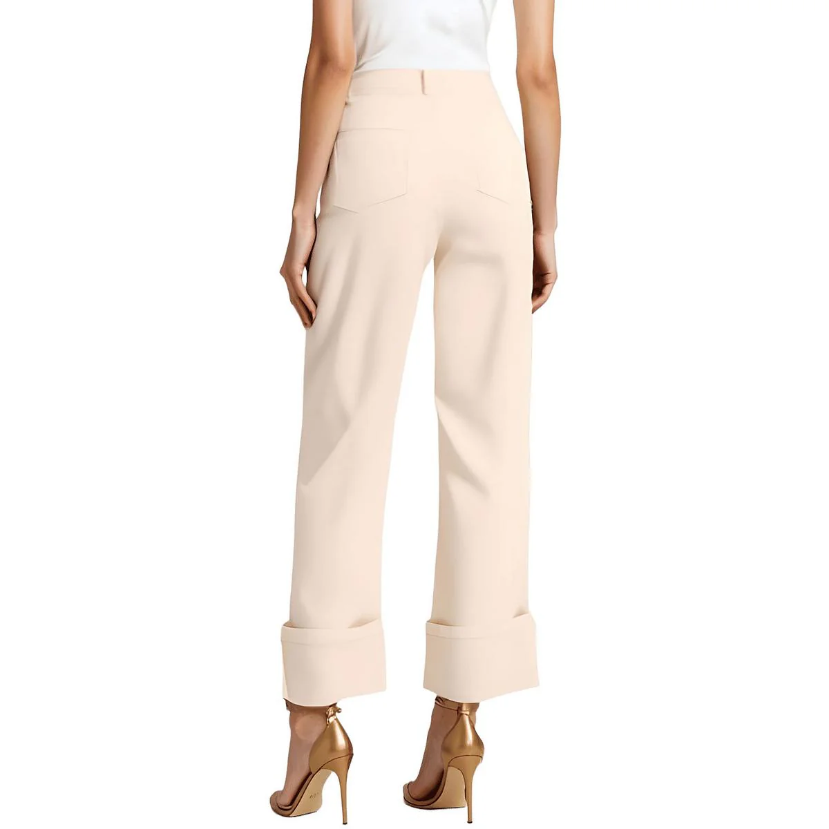 Womens Cuffed Denim Wide Leg Jeans