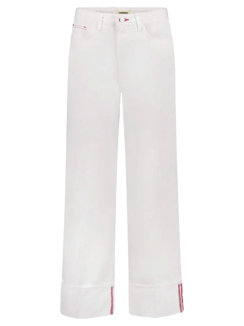 White Cotton Denim Jeans With Belt Loops