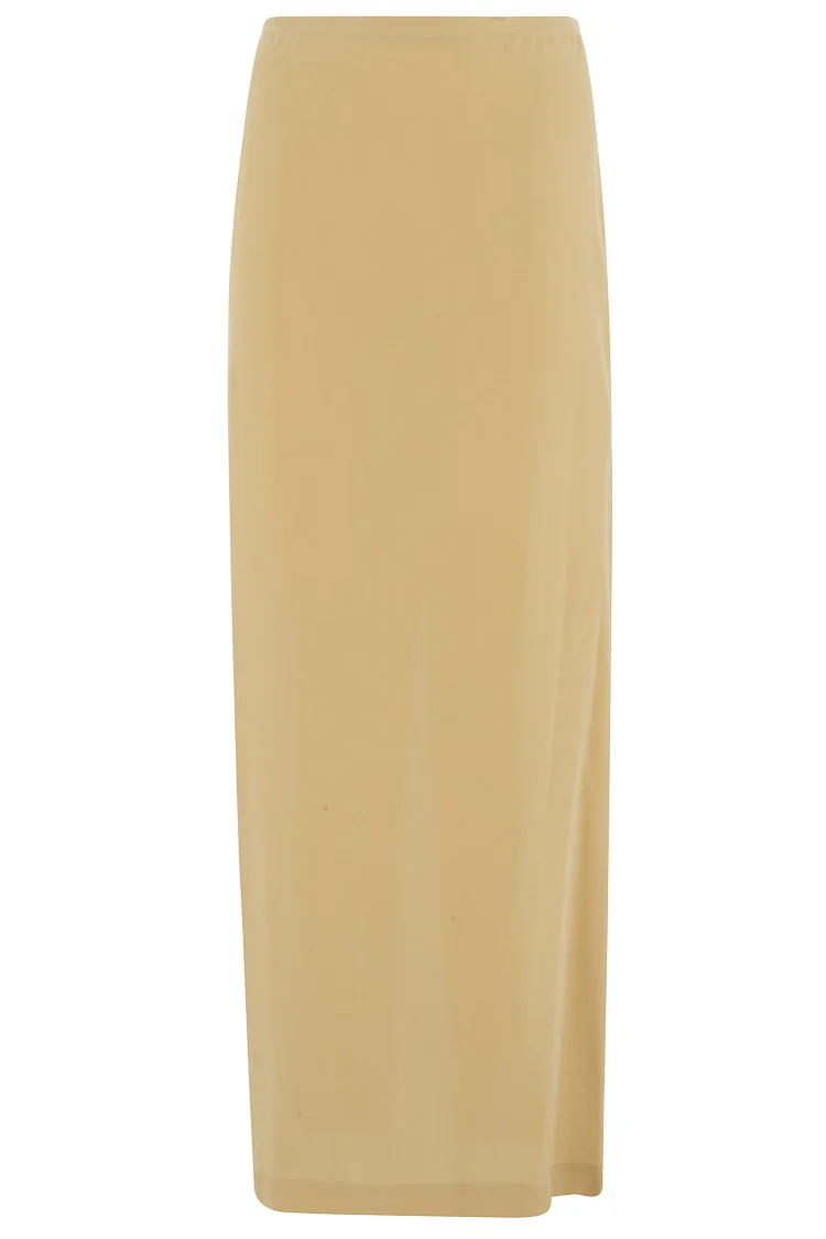 Silk Midi Skirt With Back Zipper And Front Slit