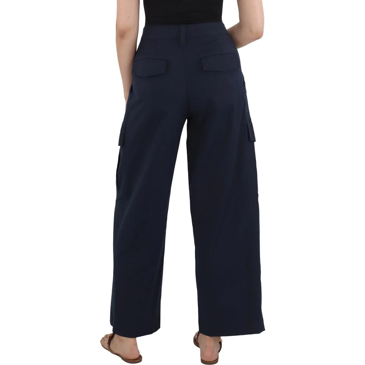Womens Pocket Cotton Wide Leg Pants