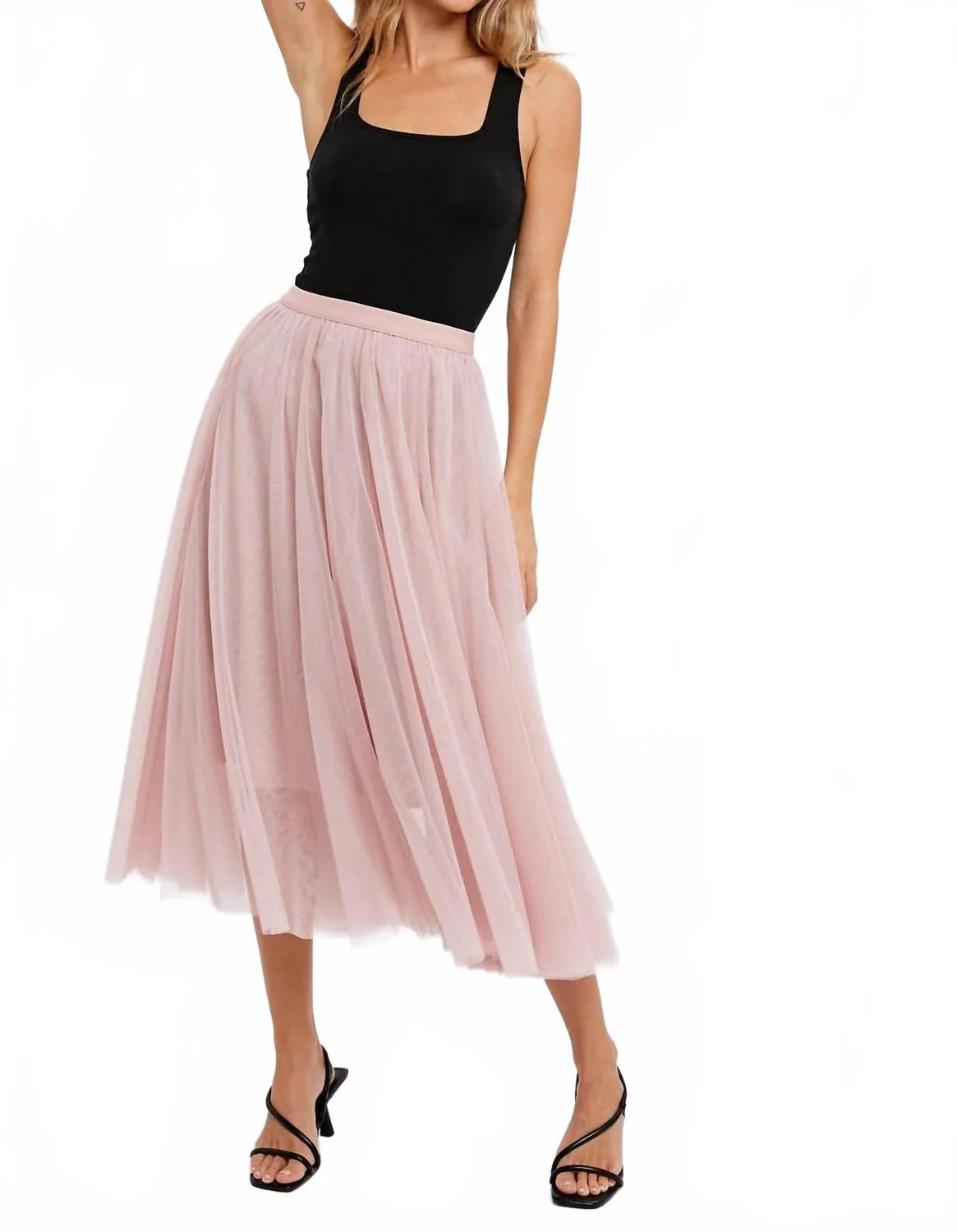 Tulle Midi Skirt In Dusty Pink