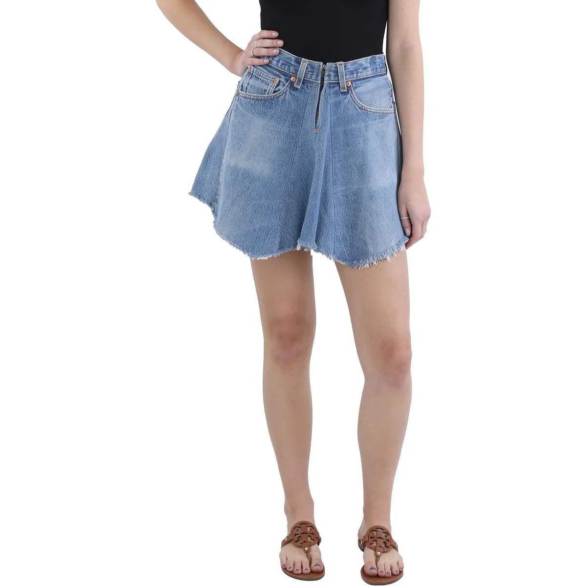 Womens Jean Skirt Frayed Edge Mini Skirt