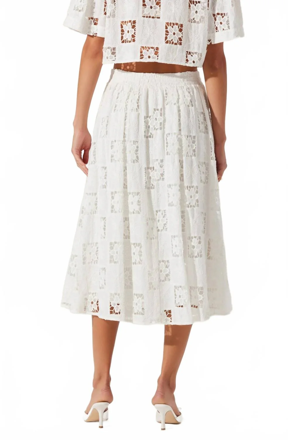 Andolina White Laced Midi Skirt In Bleach White