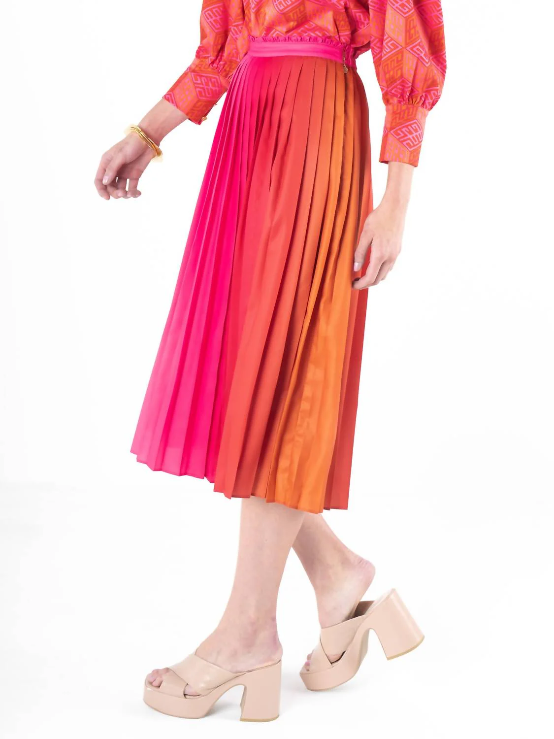 Pleated Midi Skirt In Golden Hour