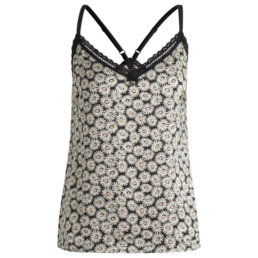 Lace-trim pajama vest in satin