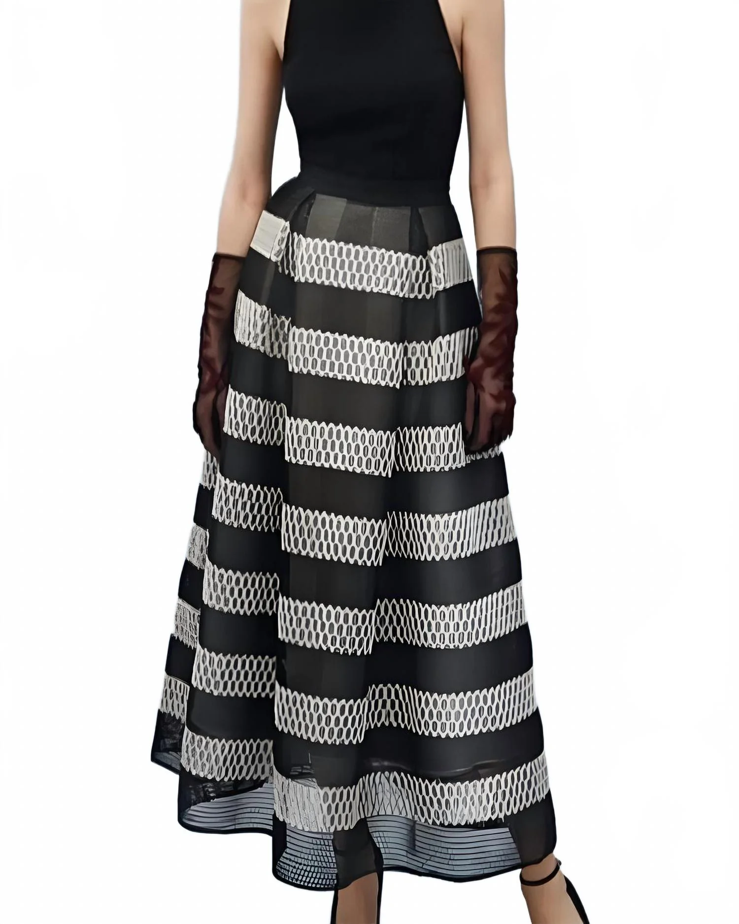 Striped Ayako Midi Skirt In Jet