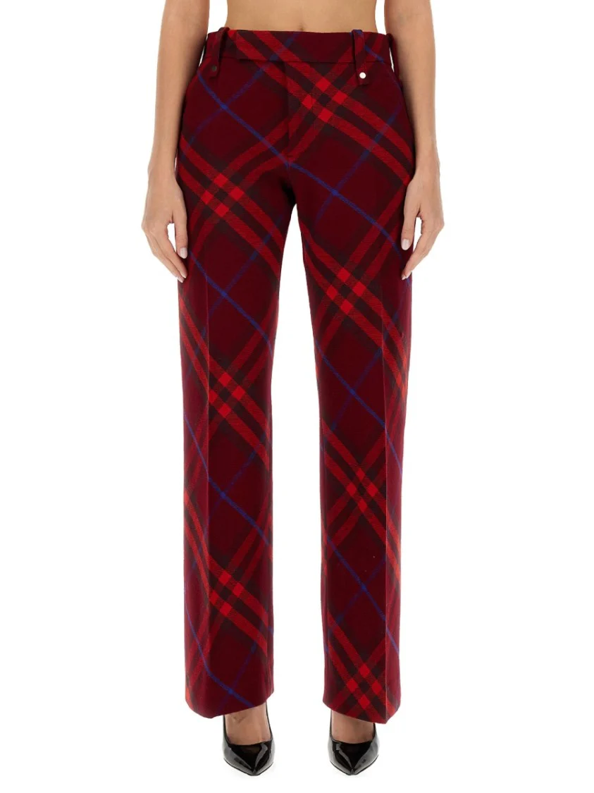 Plaid Wool Pants With High Waist And Straight Legs