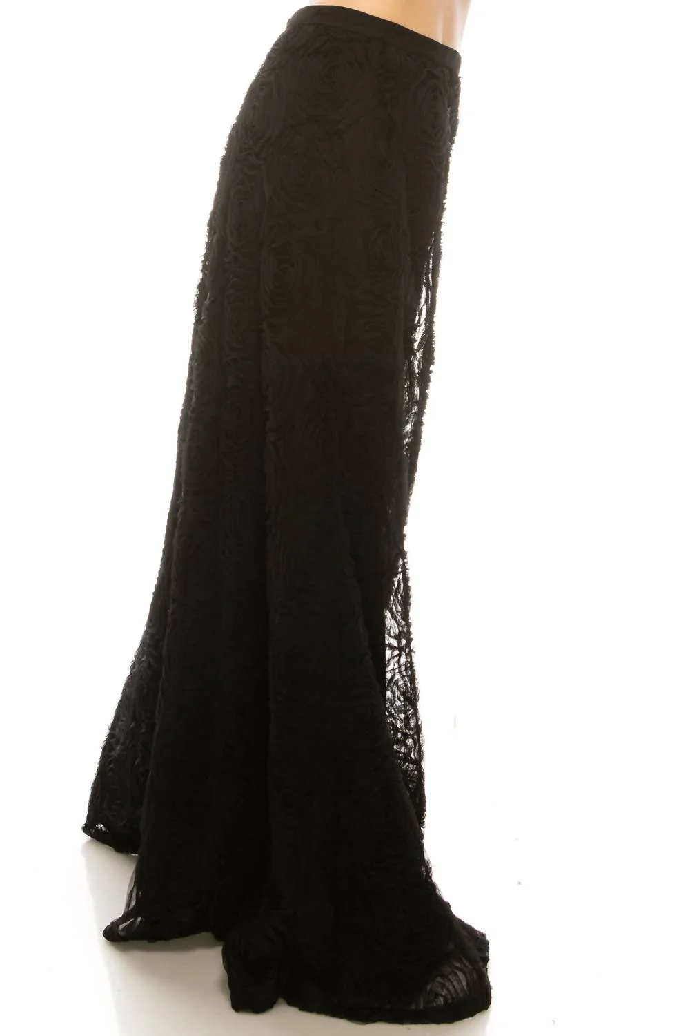 High Waisted Rosette A-Line Skirt In Black