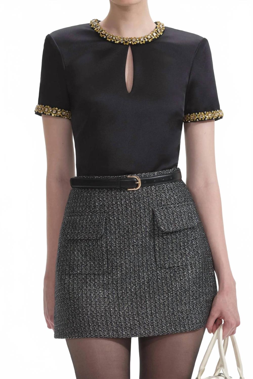 Satin Embellished Top In Black