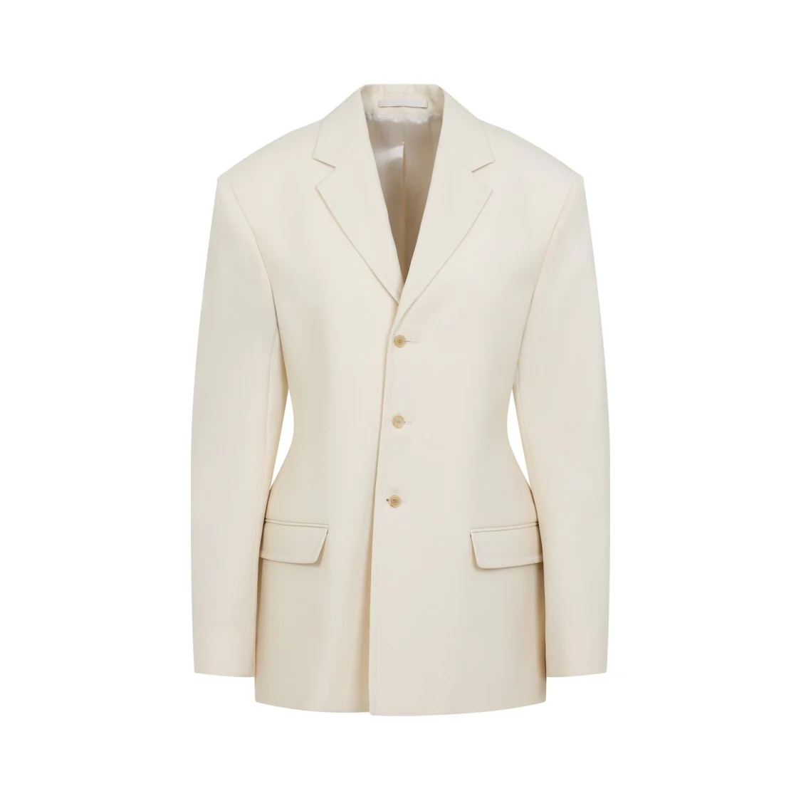 Parchment White Wool Blazer With Notched Collar
