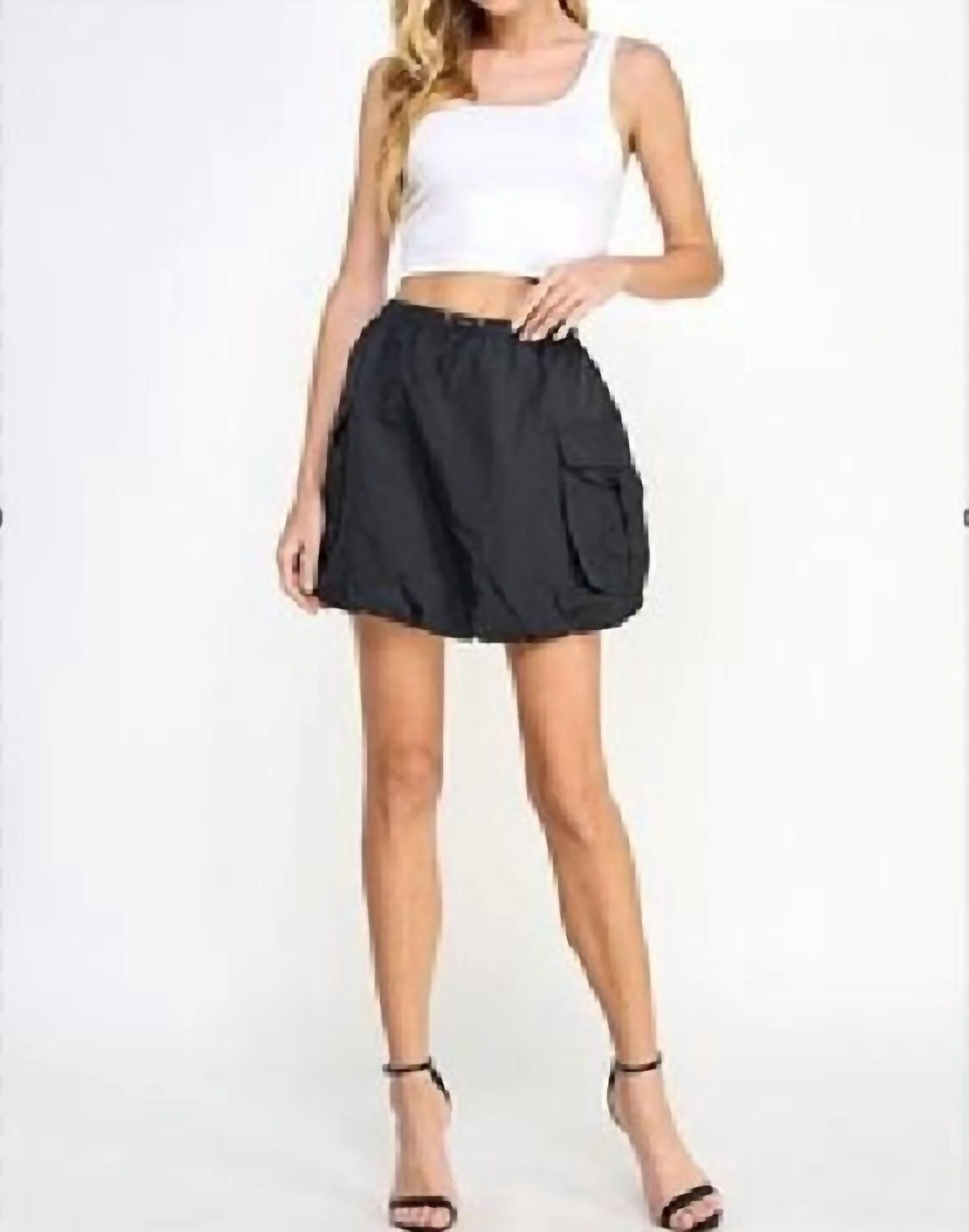 Drawstring Waist Cargo Mini Skirt In Black