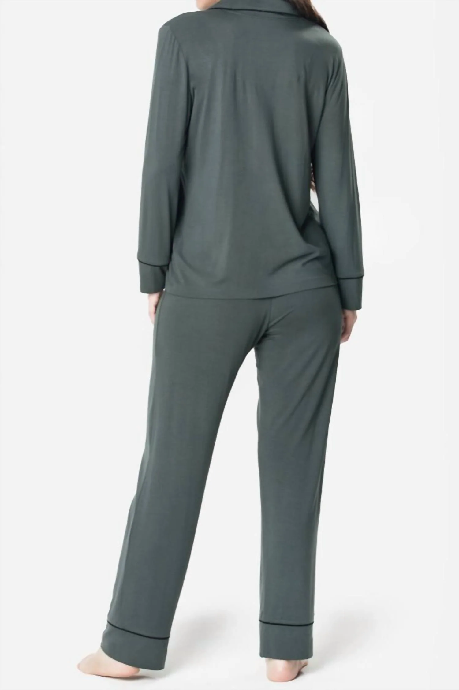 Ultra Soft Notch Collar Pajama Set In Fern