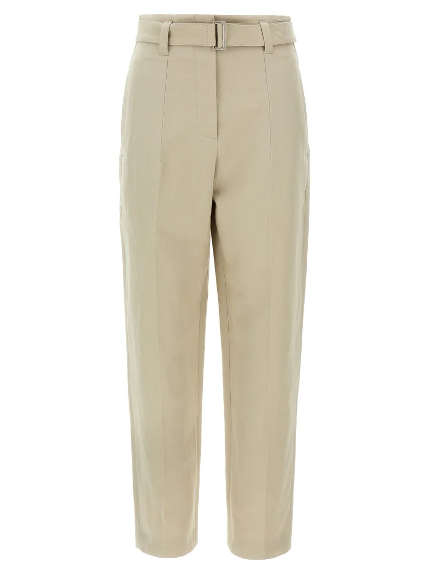 High-Waisted Cotton-Linen Trousers With Adjustable Belt