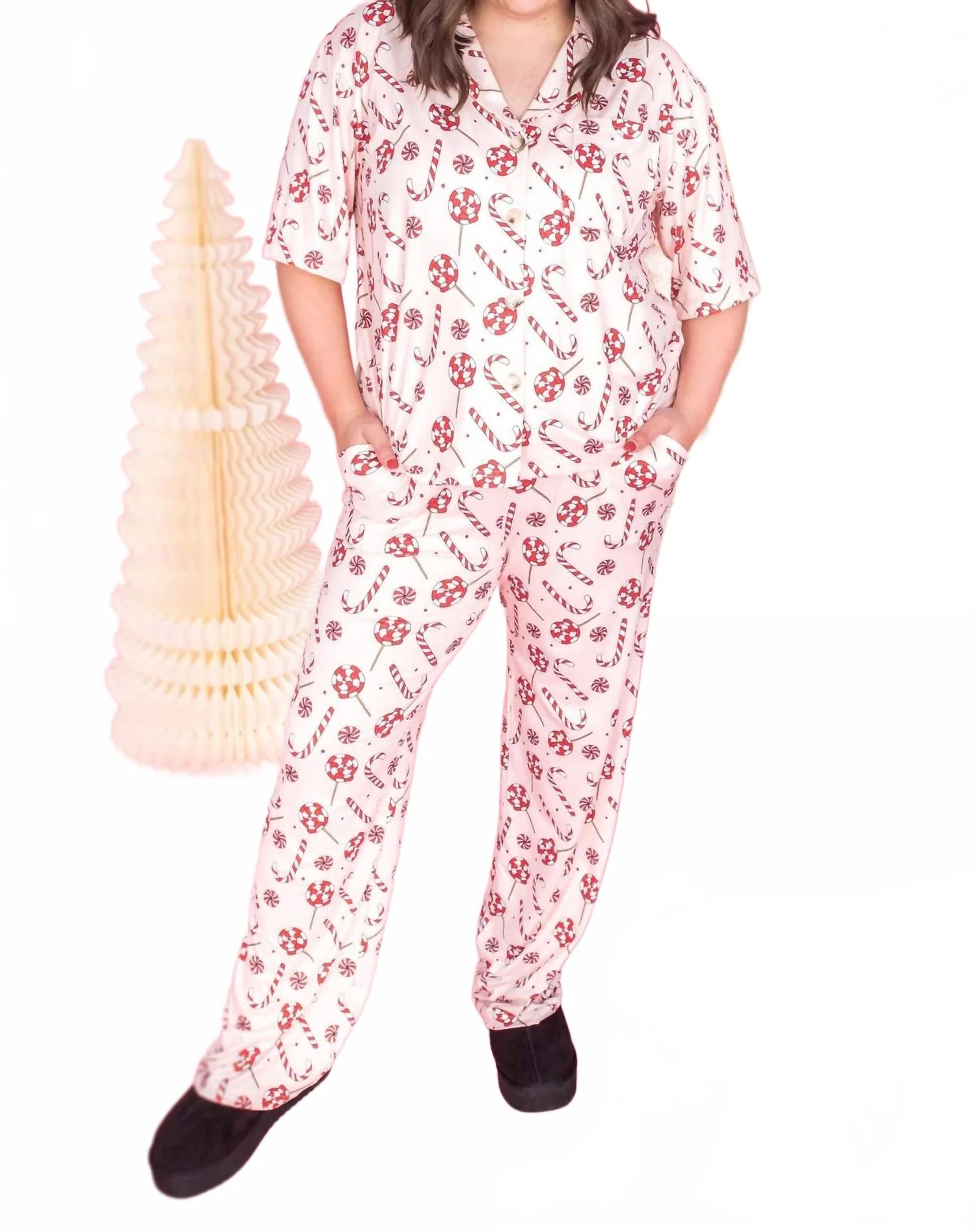 Candy Cane Obsession Pj Set In Pink/red
