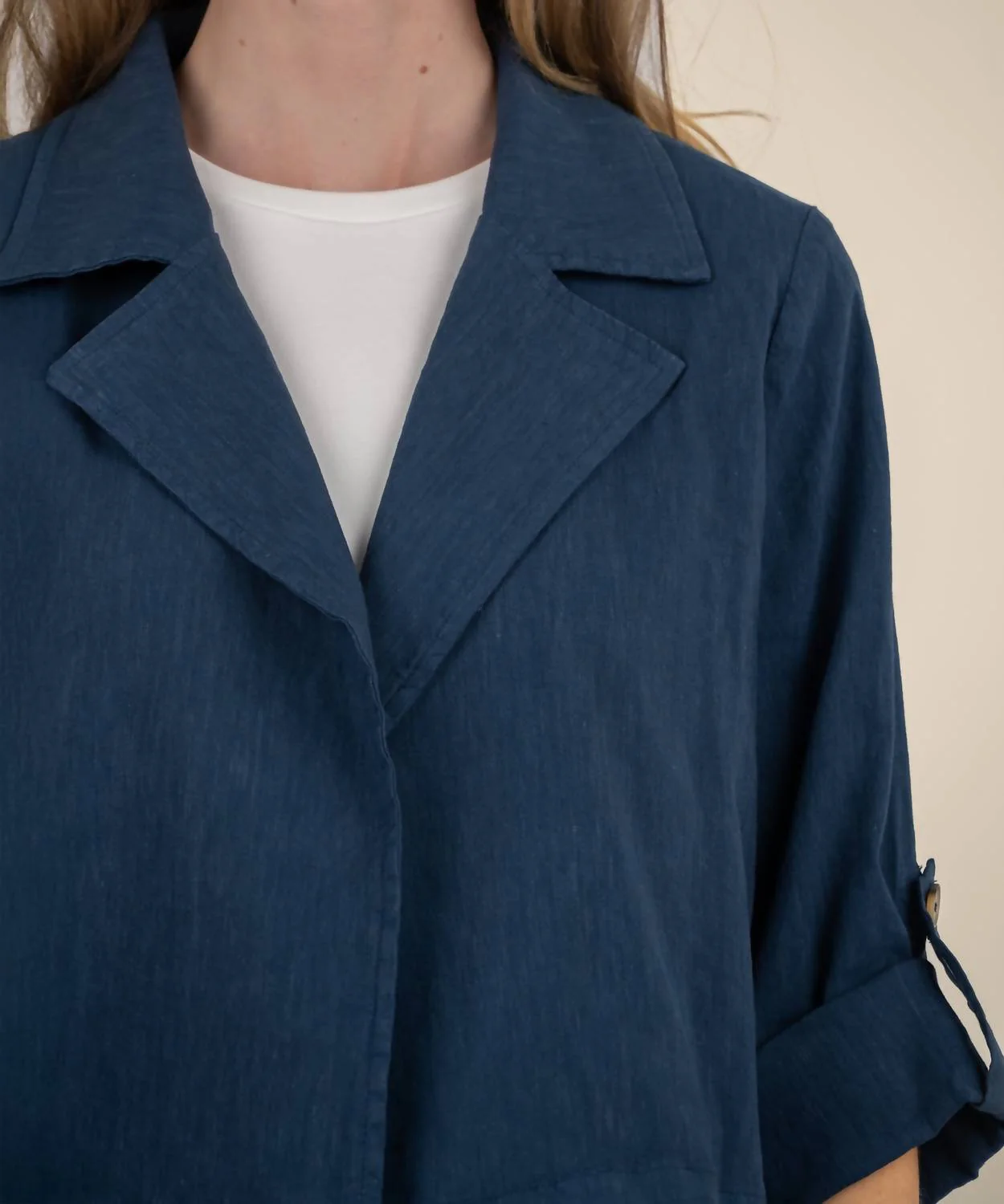 Nadine Linen Crop Blazer In Ocean Blue