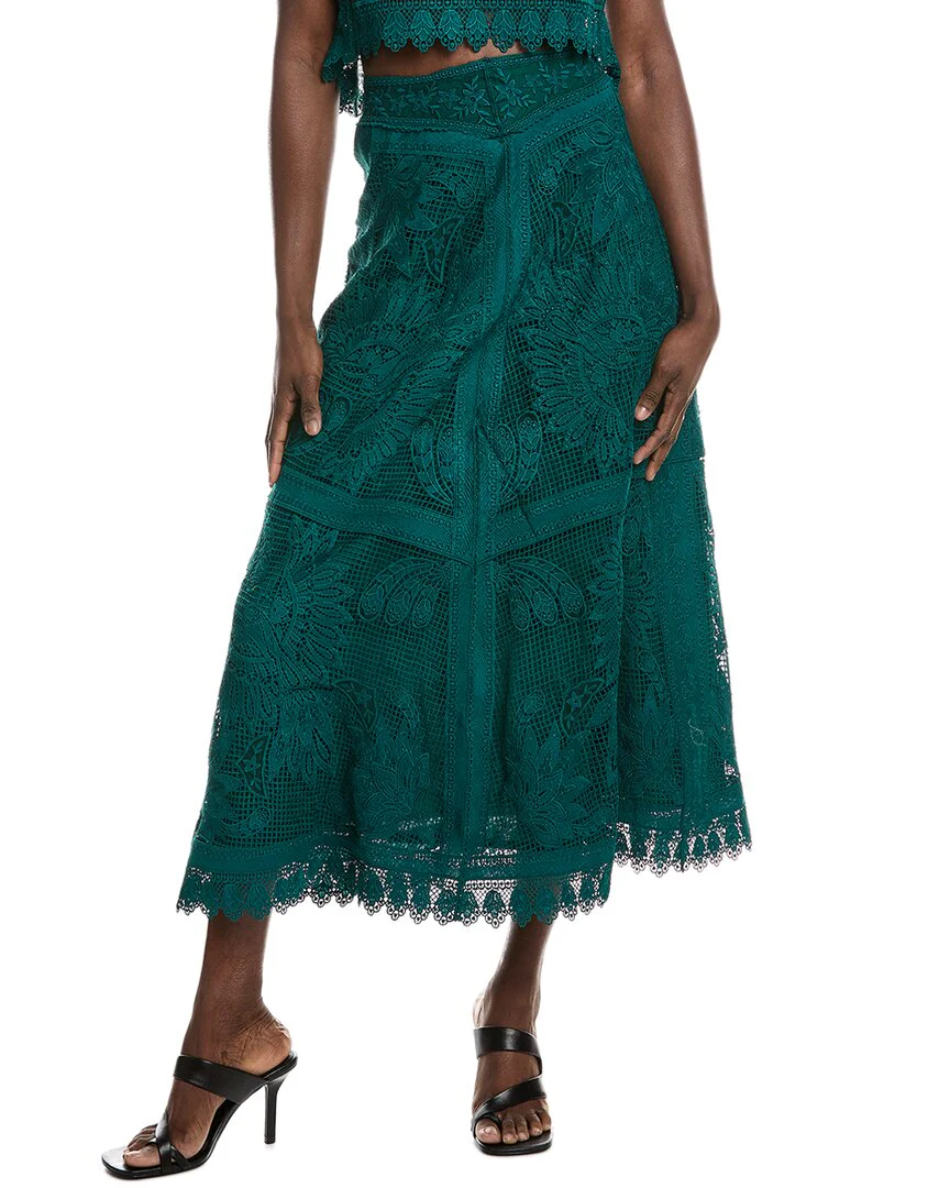 FARM Rio Toucan Guipure Midi Skirt