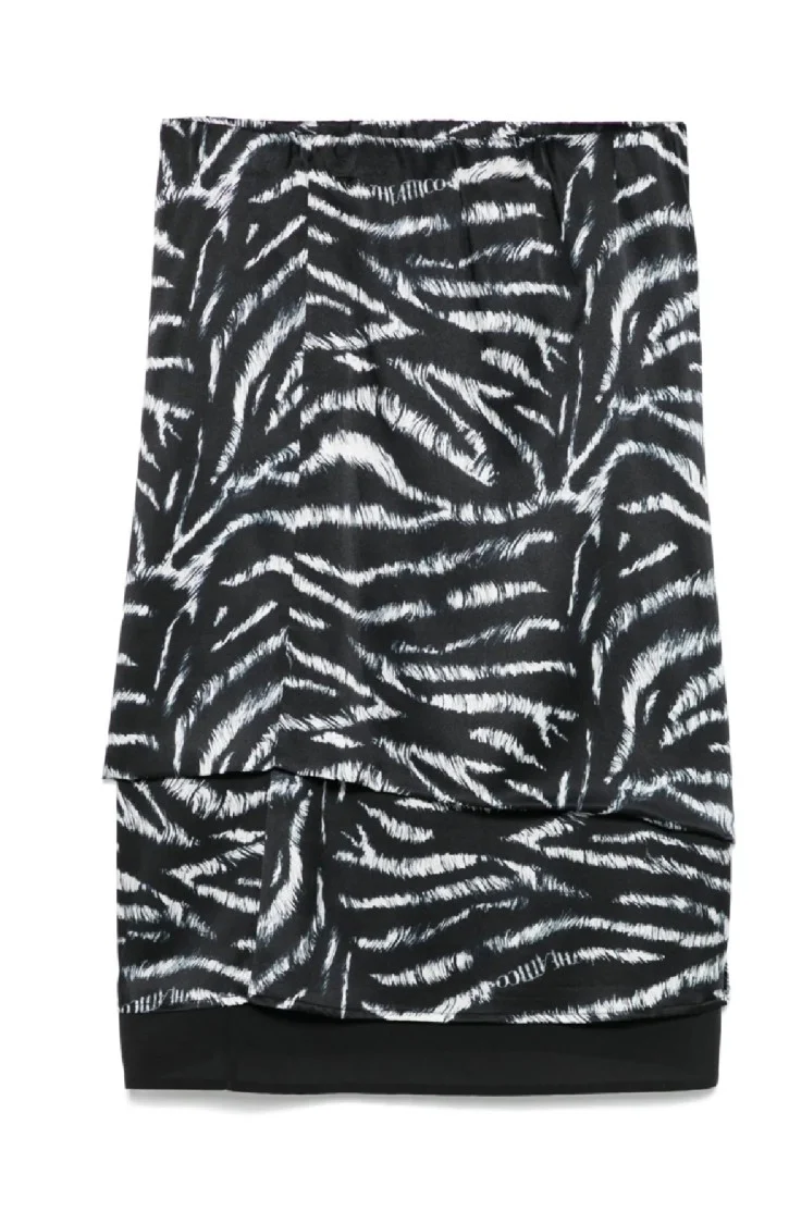 Zebra-Printed Midi Skirt With Layered Design