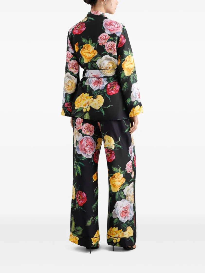Wide-Leg Trousers With Striking Rose Print