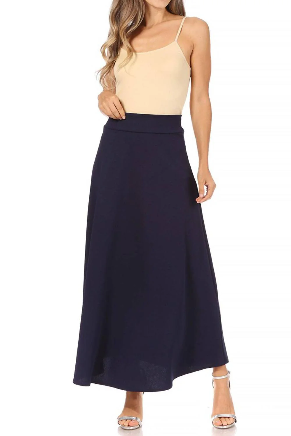Flare A-Line Long Skirt In Navy
