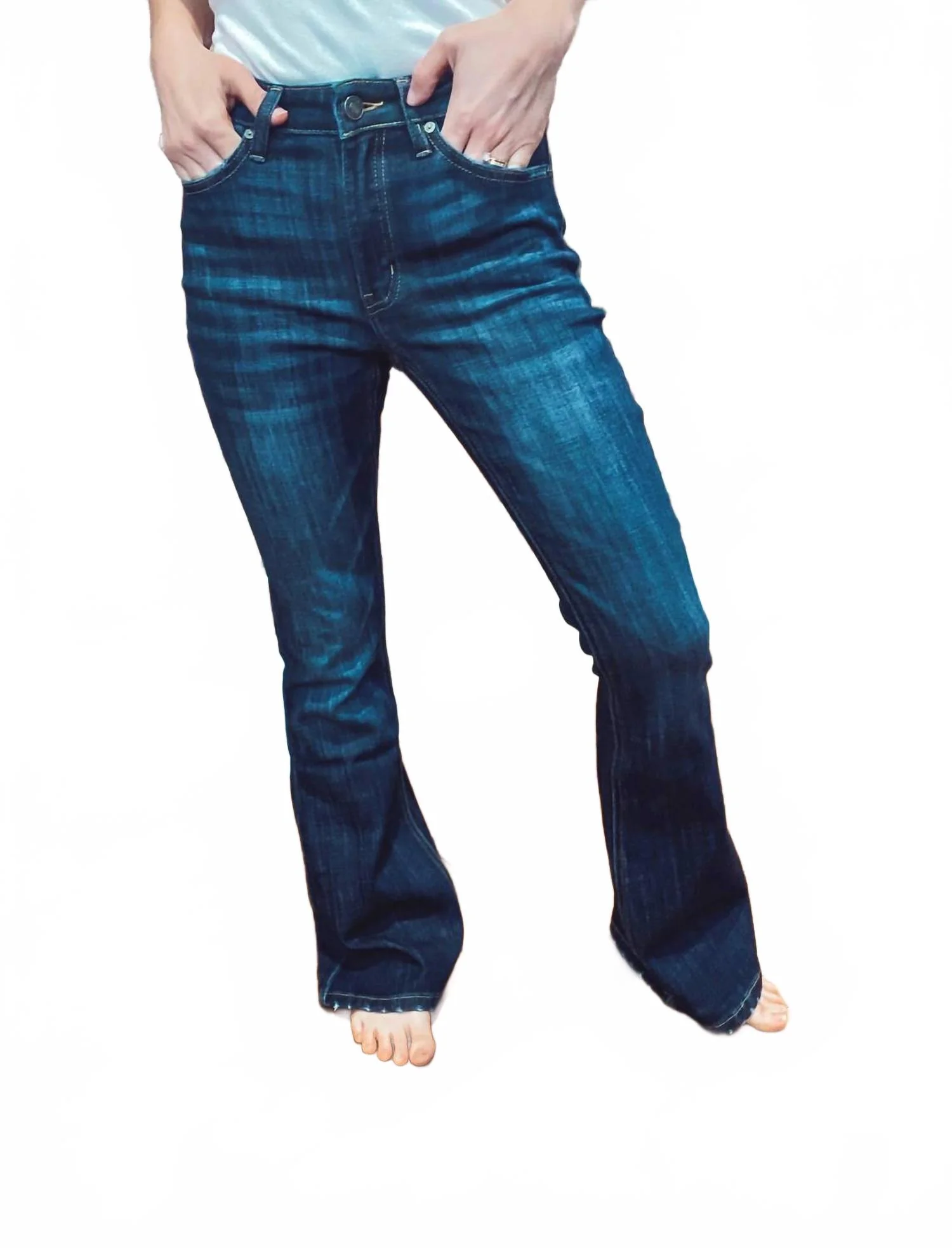Ocala Petite Mid Rise Flare Jeans In Dark Stone Wash