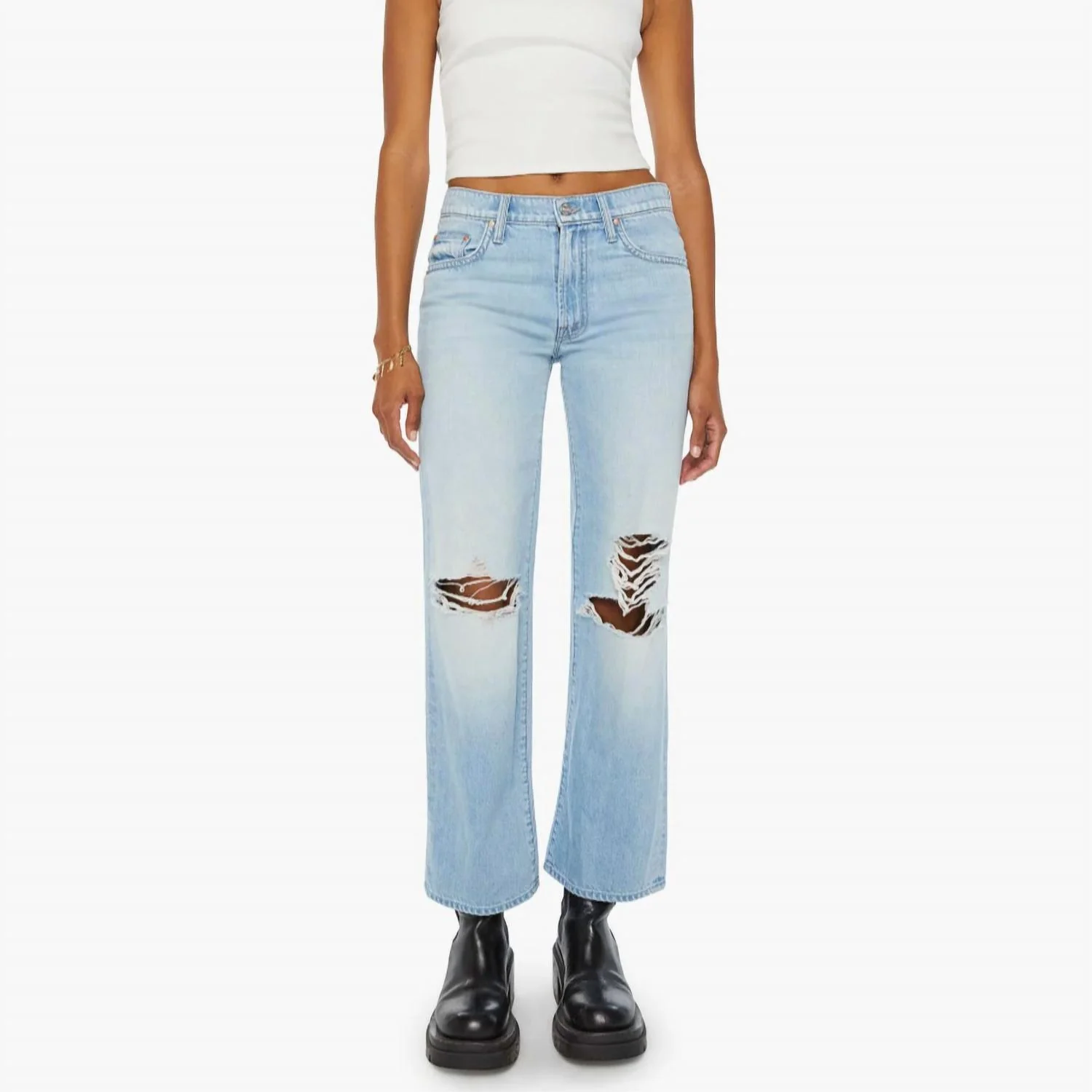 The Mid Rise Rambler Zip Flood Jeans In Ripped Off