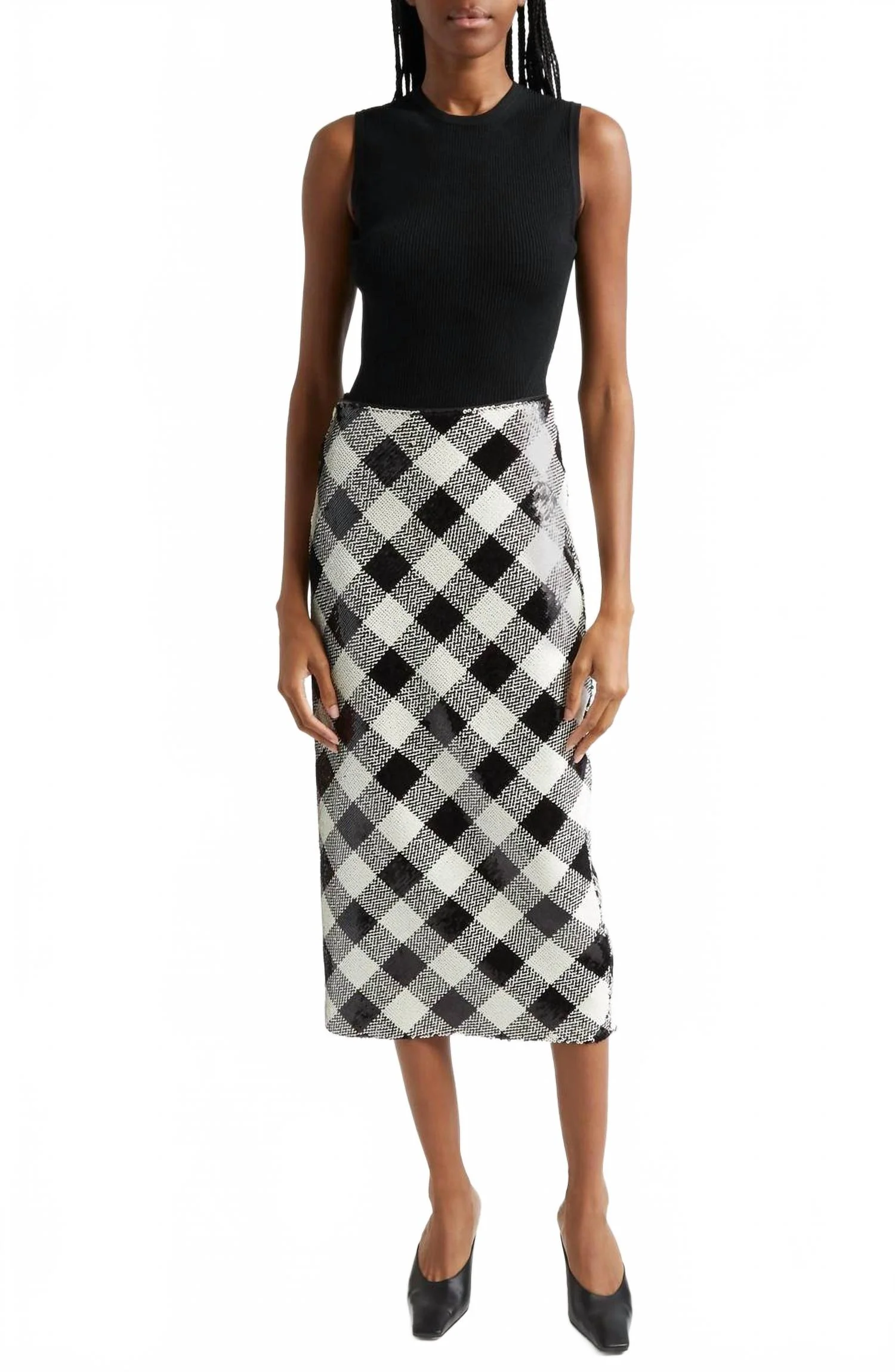 Allora Midi Skirt In Black/off White